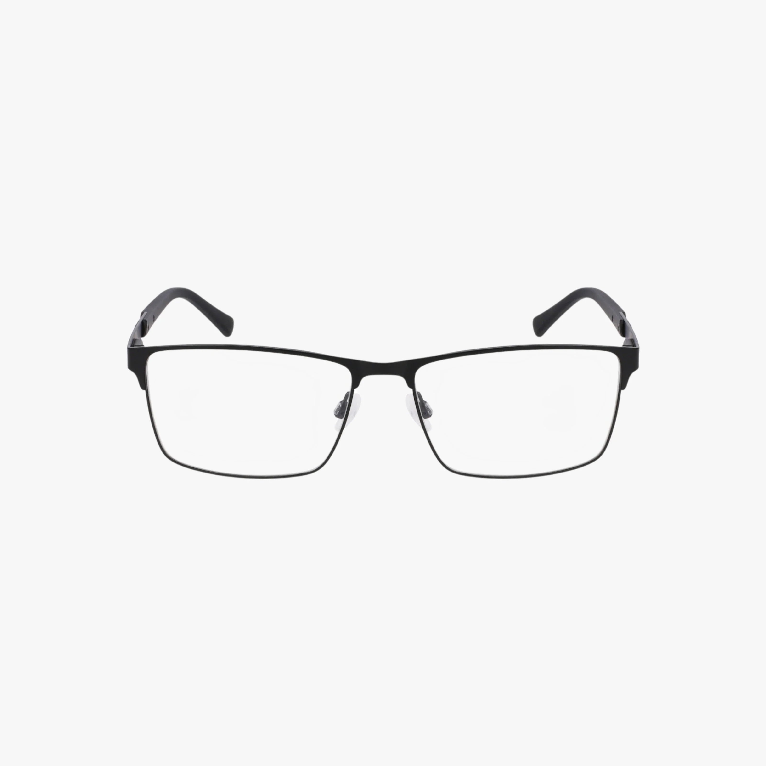 The JOE4108 eyeglasses feature a black rectangular shape with progressive lenses, a sleek thin metal frame, and gently curved temple arms, shown on a plain white background.