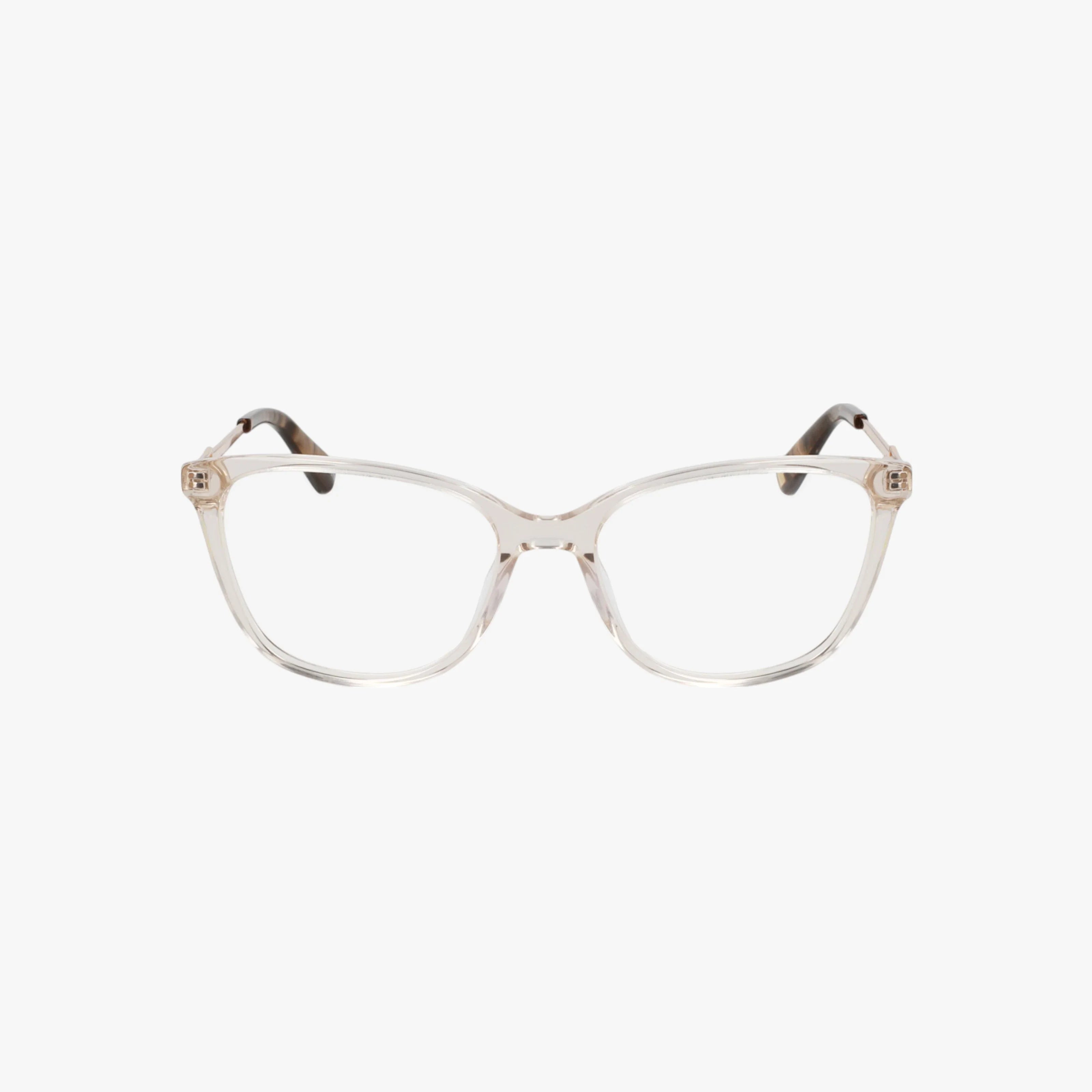 The AK5115 eyeglasses feature clear plastic rectangular frames with slightly curved edges, displayed from the front on a white background, combining everyday excellence with a bold design.