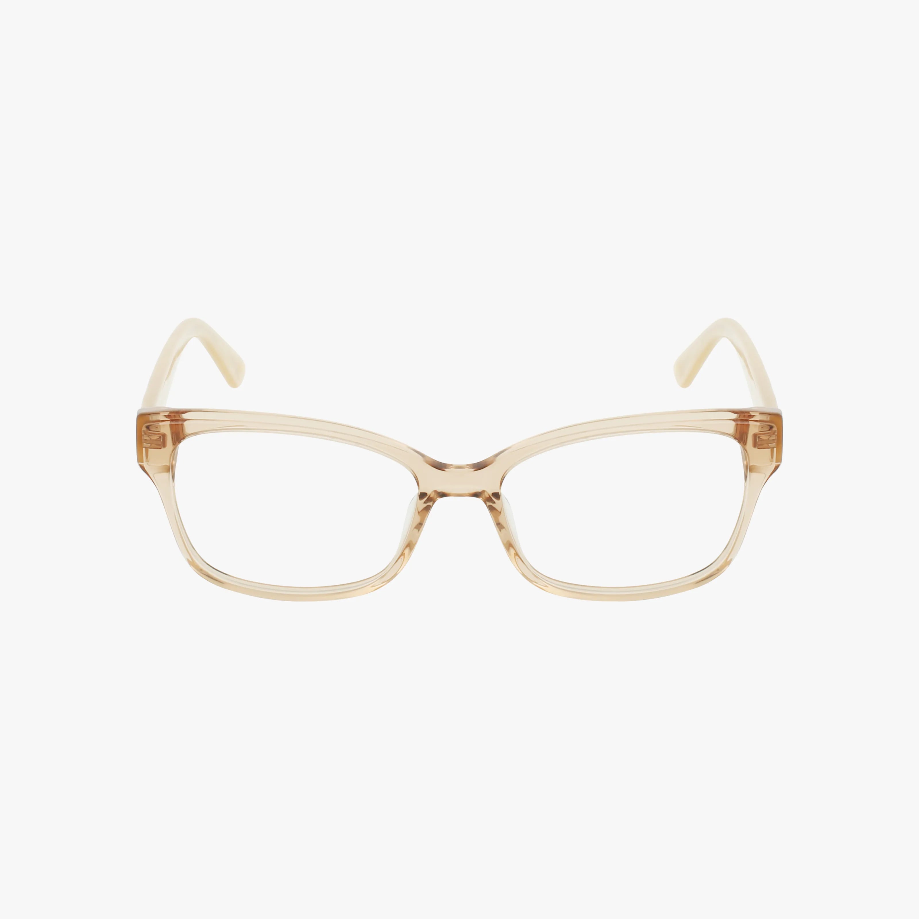 The AK5119 features clear beige rectangular eyeglass frames with slightly rounded edges and a lightweight build, ideal for daily wear and shown from the front against a plain white background.