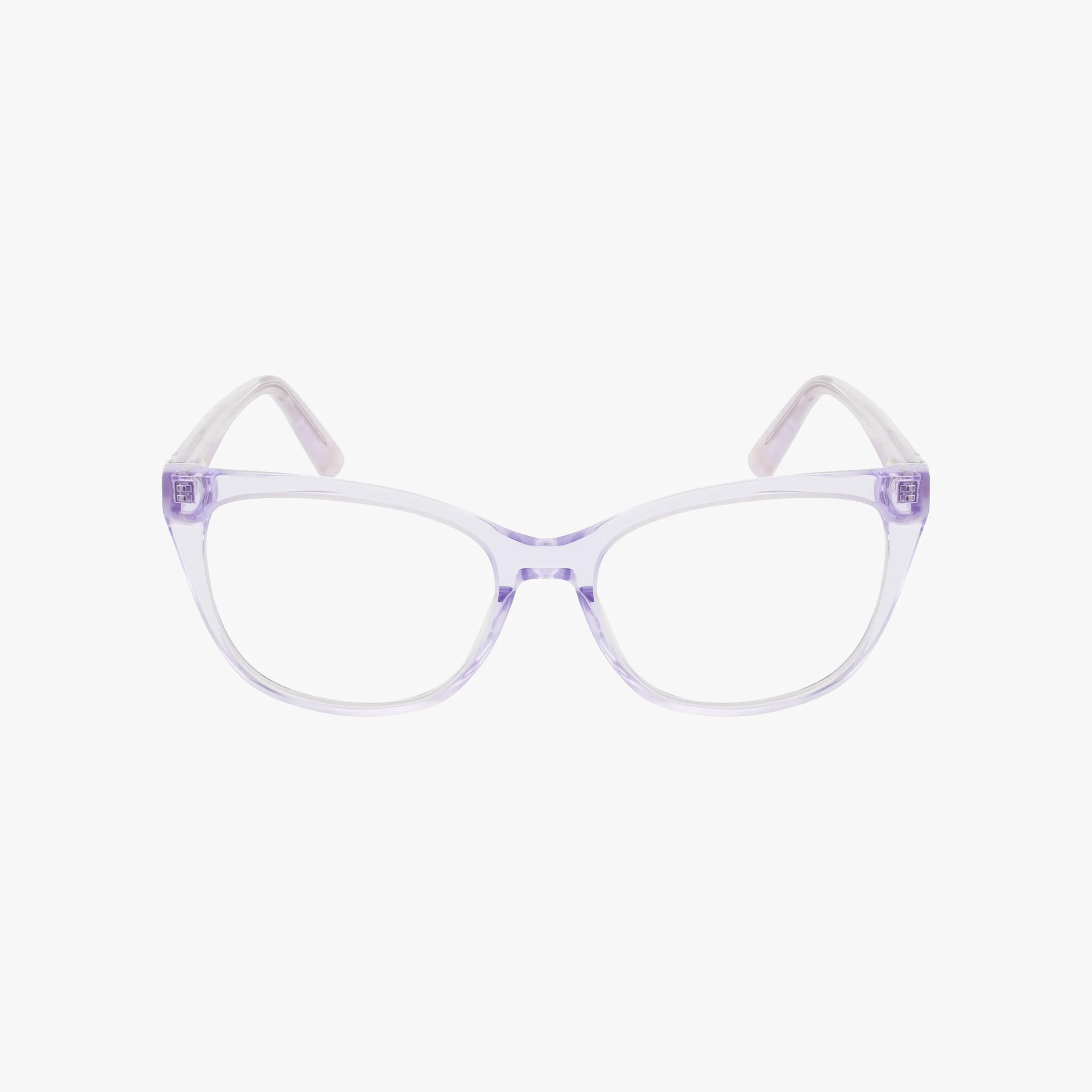 The AK5121 eyeglasses feature sleek, translucent light purple cat-eye frames, displayed from the front on a white background.