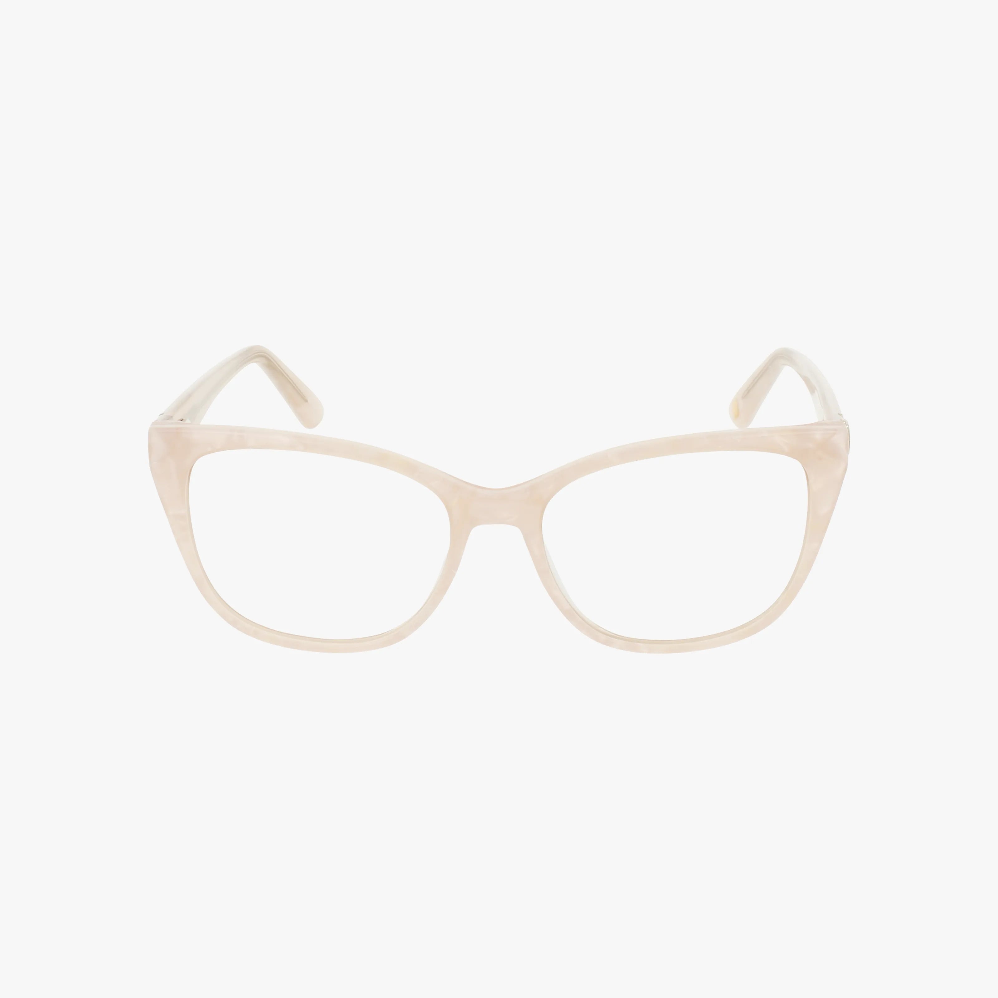 The AK5121 features beige cat-eye eyeglass frames with a subtle marbled pattern and a sturdy build, offering a sleek look, shown on a white background.
