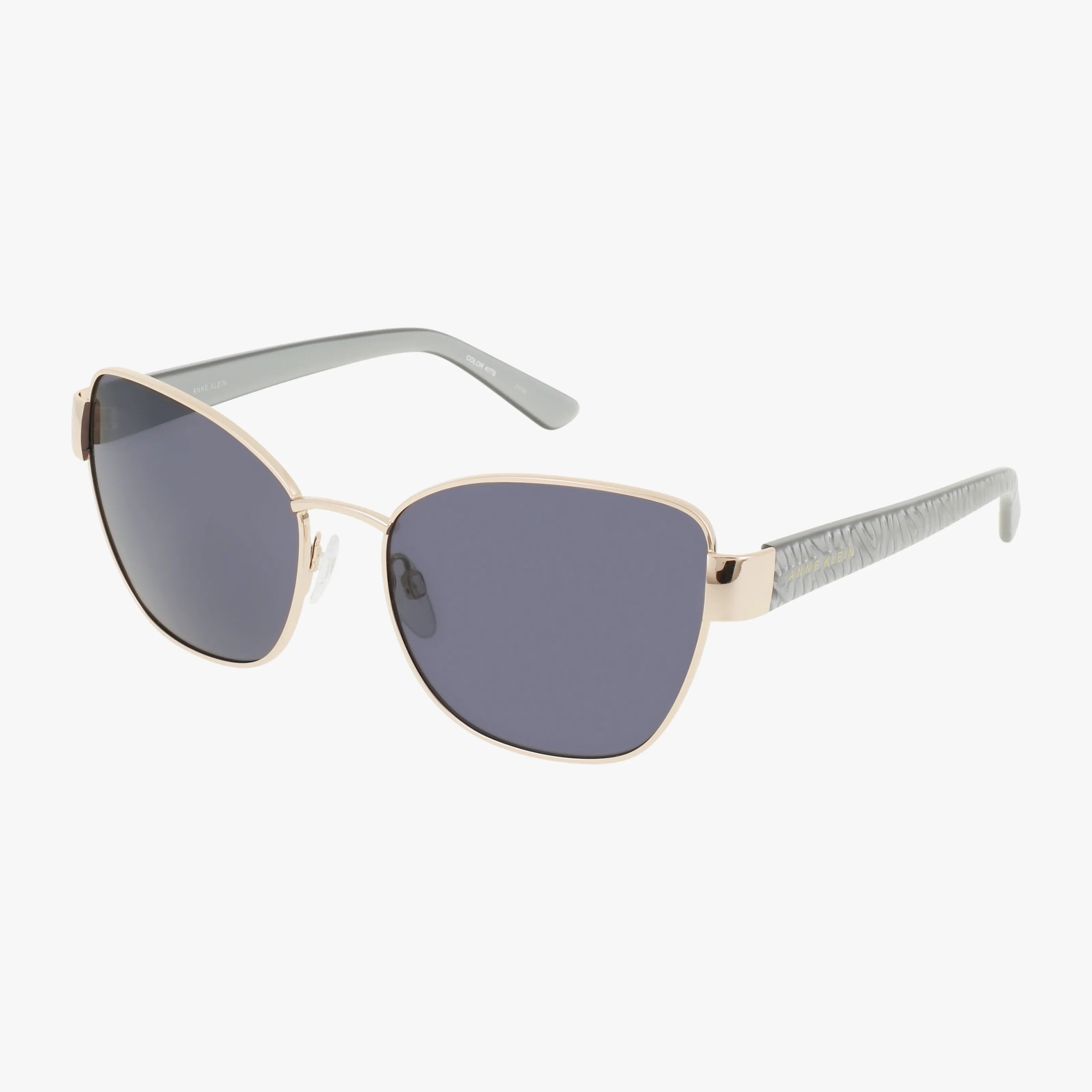 The AK7101 sunglasses feature gold metal frames, dark gray lenses, and textured gray arms, adding outdoor elegance to any look; shown on a white background.
