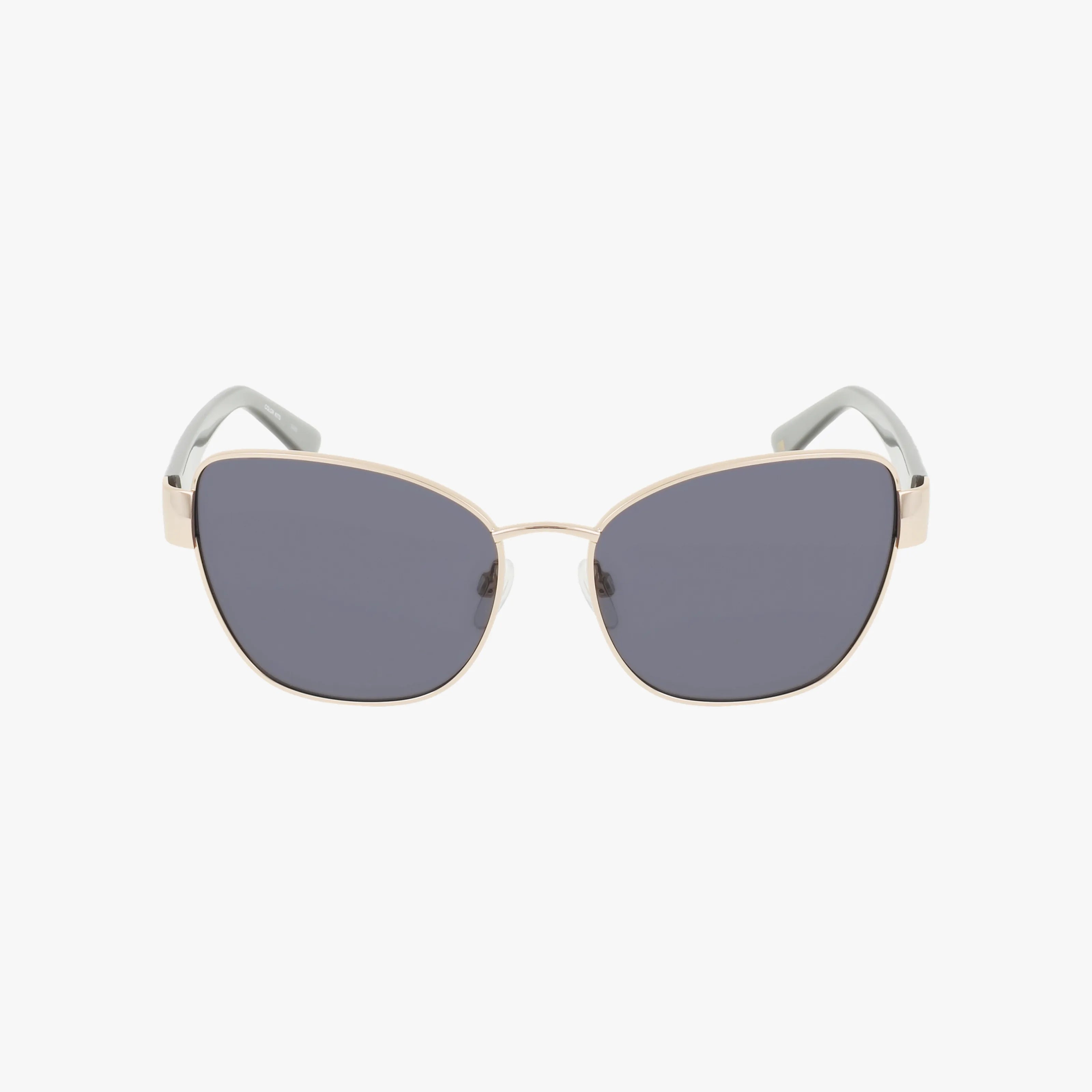 Front view of AK7101 sunglasses featuring dark rectangular lenses and slim, light metal frames. Their slightly curved temples add to the outdoor elegance. Set against a plain white background for a clean, stylish look.