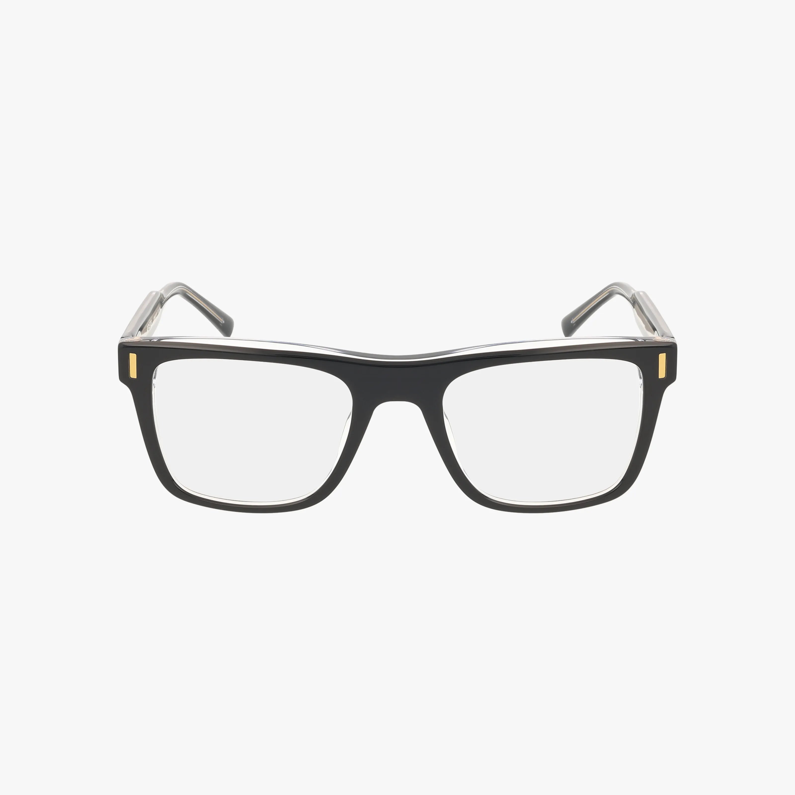 The RVMO5178 features black rectangular frames with clear lenses, gold accents at the front corners, and transparent temple tips for a lightweight, versatile look—perfect for online shoppers. Shown on a white background.