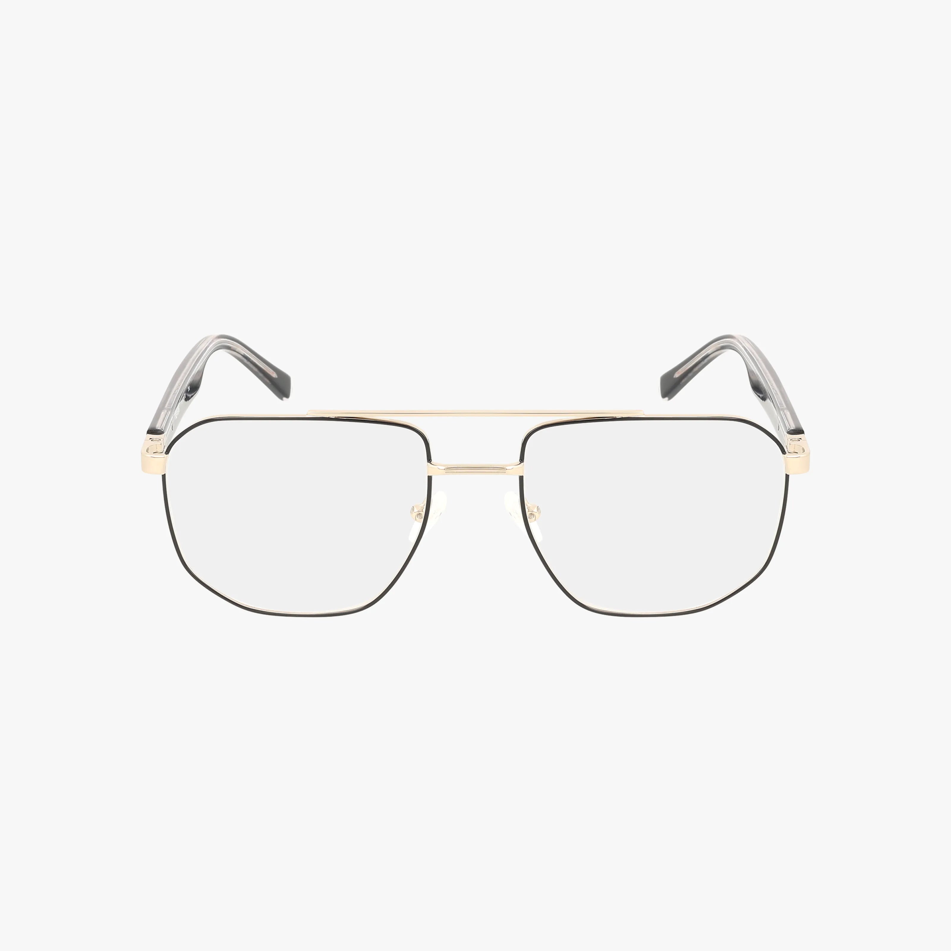 RVMO5173 gold metal aviator eyeglasses feature a unique frame design, clear lenses, and black temple tips, displayed on a plain white background.