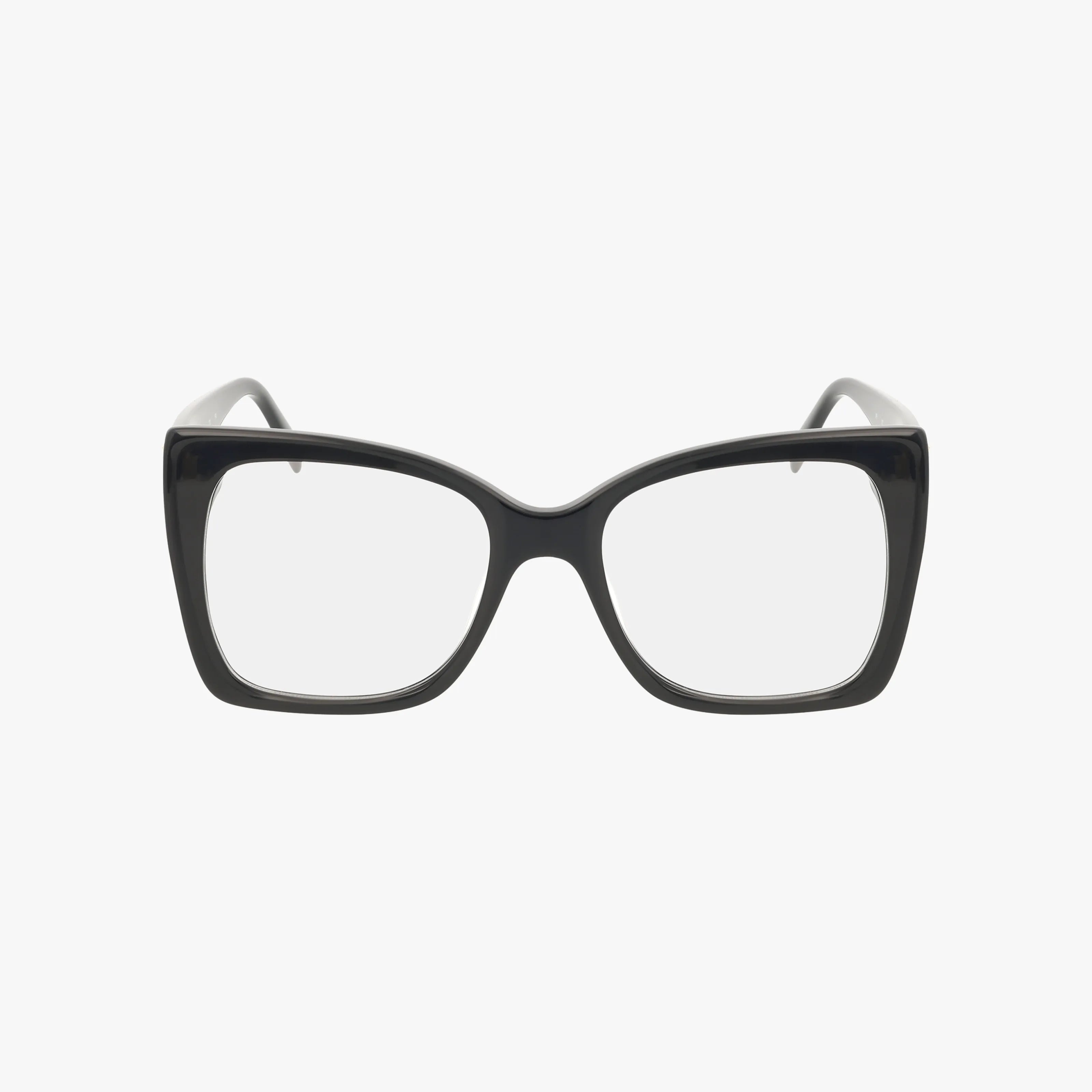 RVLO6052 black, square-framed fashion eyewear with clear progressive lenses, showcased from the front on a plain white background.