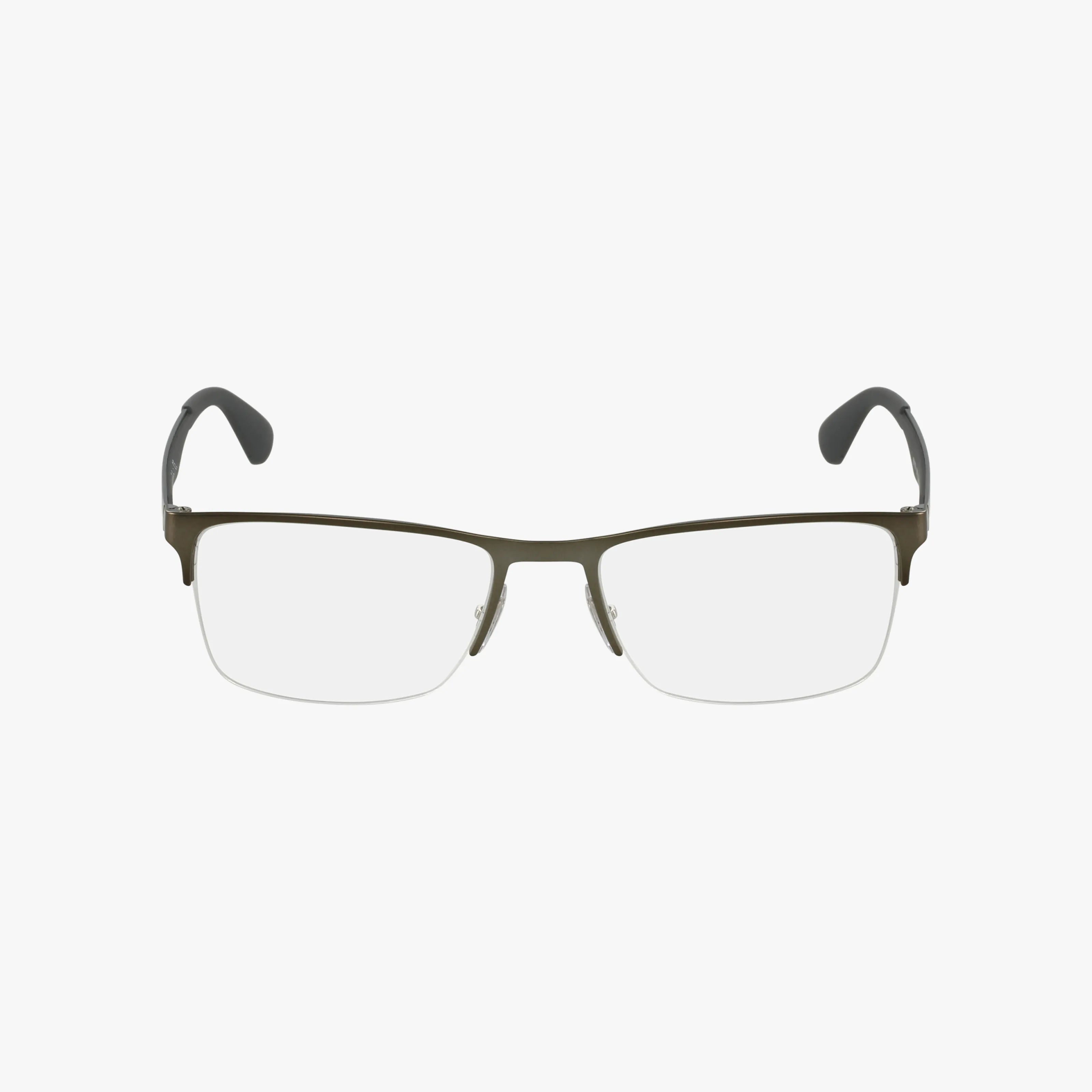 The RX6335 semi-rimless eyeglasses feature thin dark frames and clear blue light lenses, shown front-facing on a white background. Black-tipped temples add a modern, practical touch to these stylish glasses.