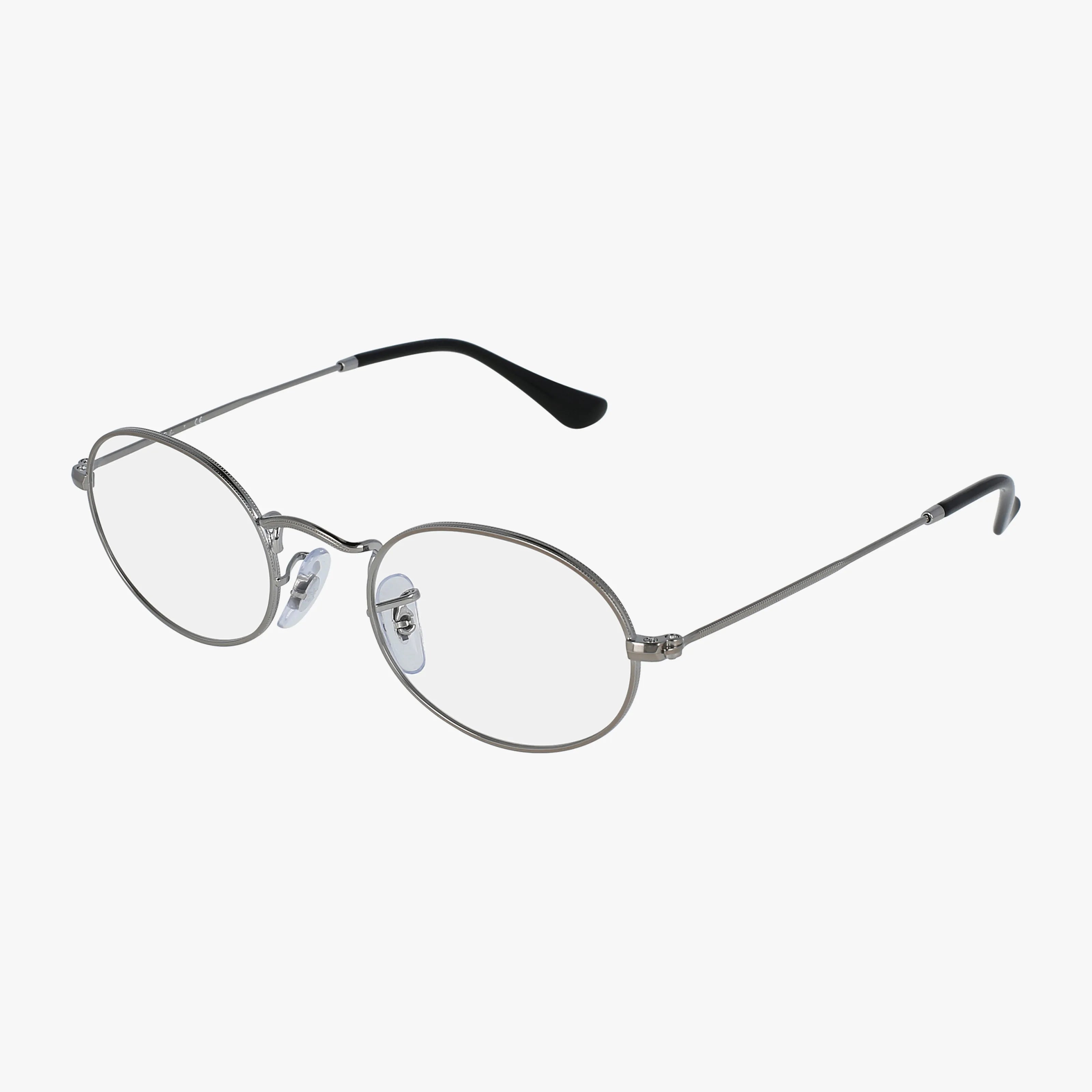 The RX3547V OVAL features round, metal frames with clear lenses and black-tipped temple arms, showcased on a white background.