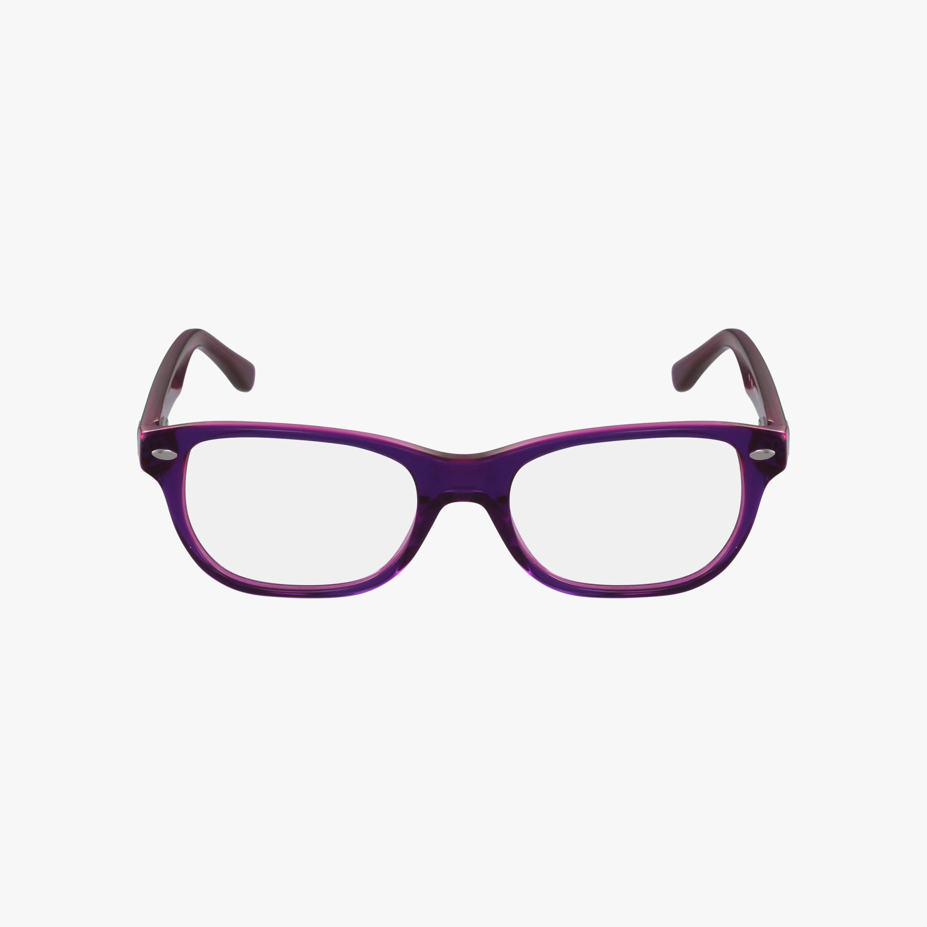 The RY1555 eyeglasses feature rectangular clear lenses and a purple frame, perfectly fashioned for success and displayed against a plain white background.