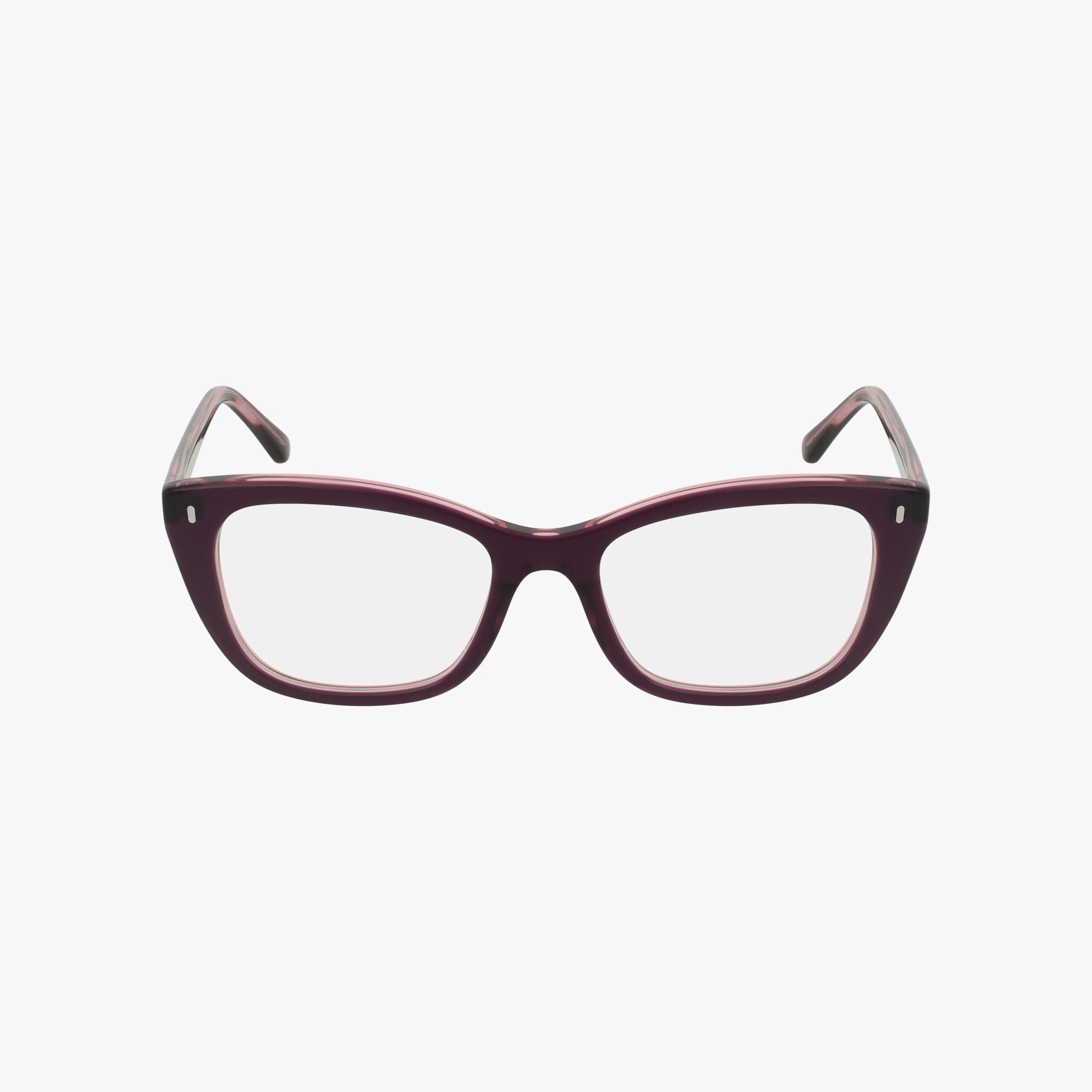 Front view of RX5433 bold, 60s style rectangular eyewear frames in dark purple with clear lenses, set against a plain white background.