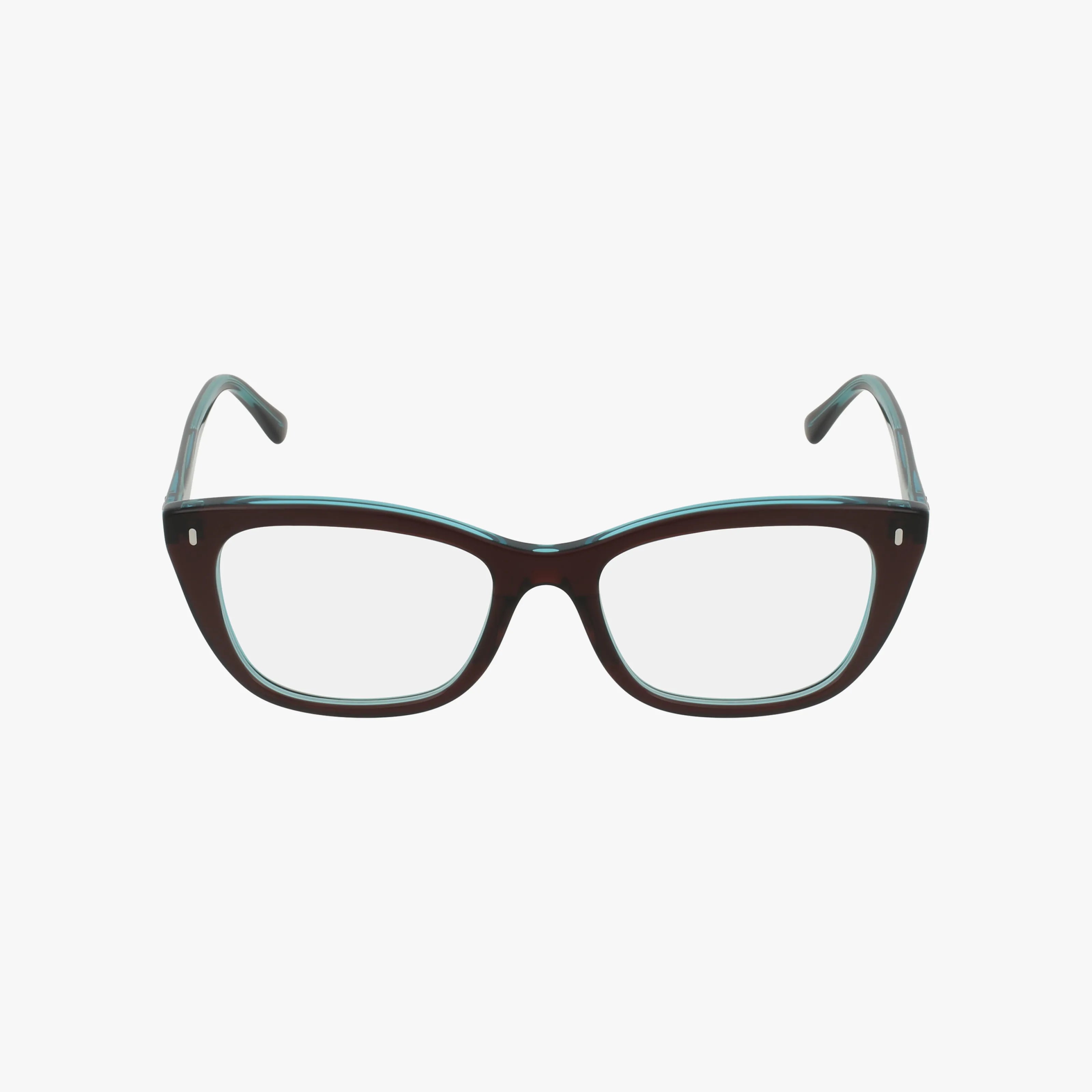 The RX5433 eyewear frames in black feature a bold cat-eye design with clear lenses, shown forward on a plain white background, capturing an elegant touch of 60’s style sophistication.