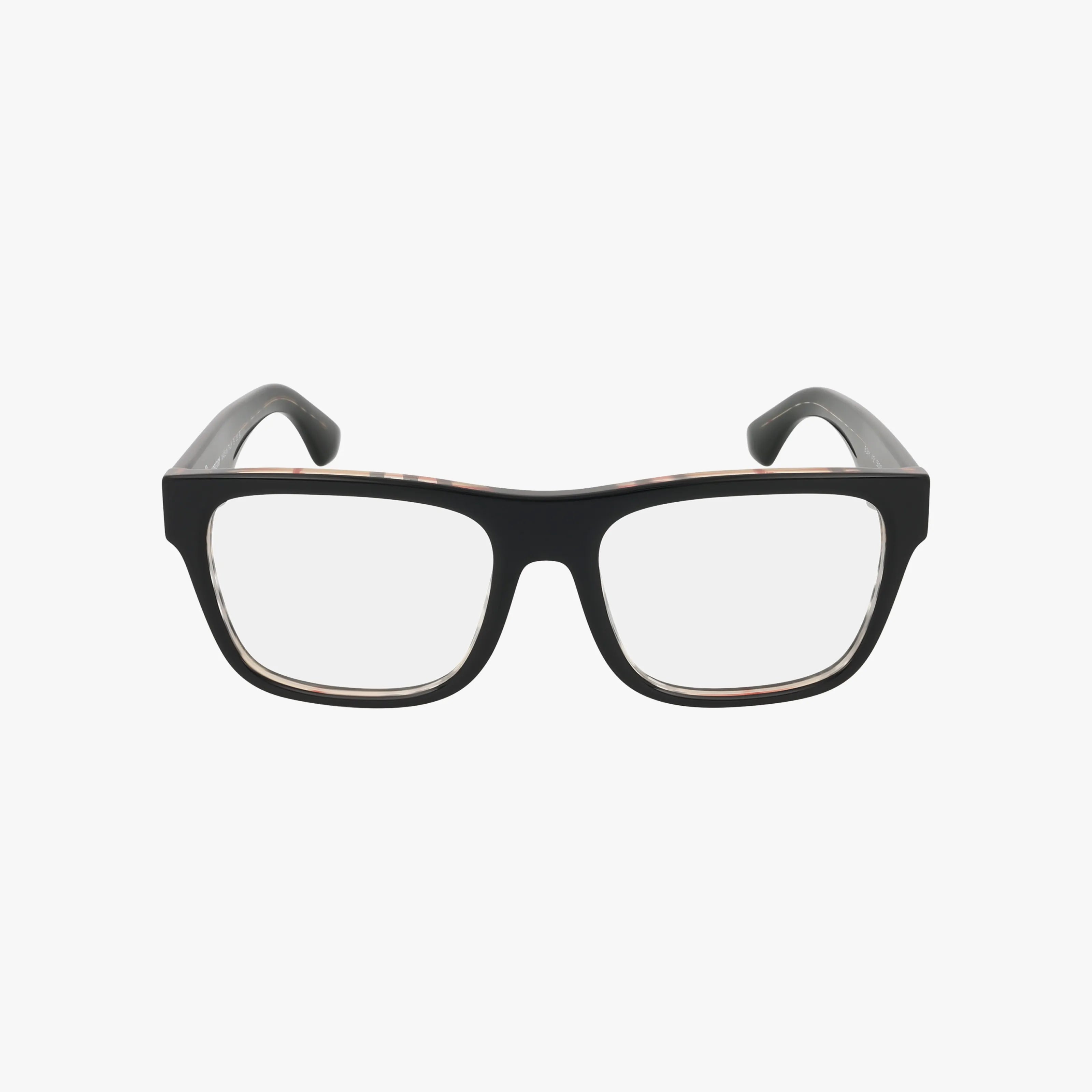 The BE2411 is a pair of black rectangular eyeglasses with a chic frame and clear lenses, displayed front-facing on a white background. Shop online to elevate your everyday style.