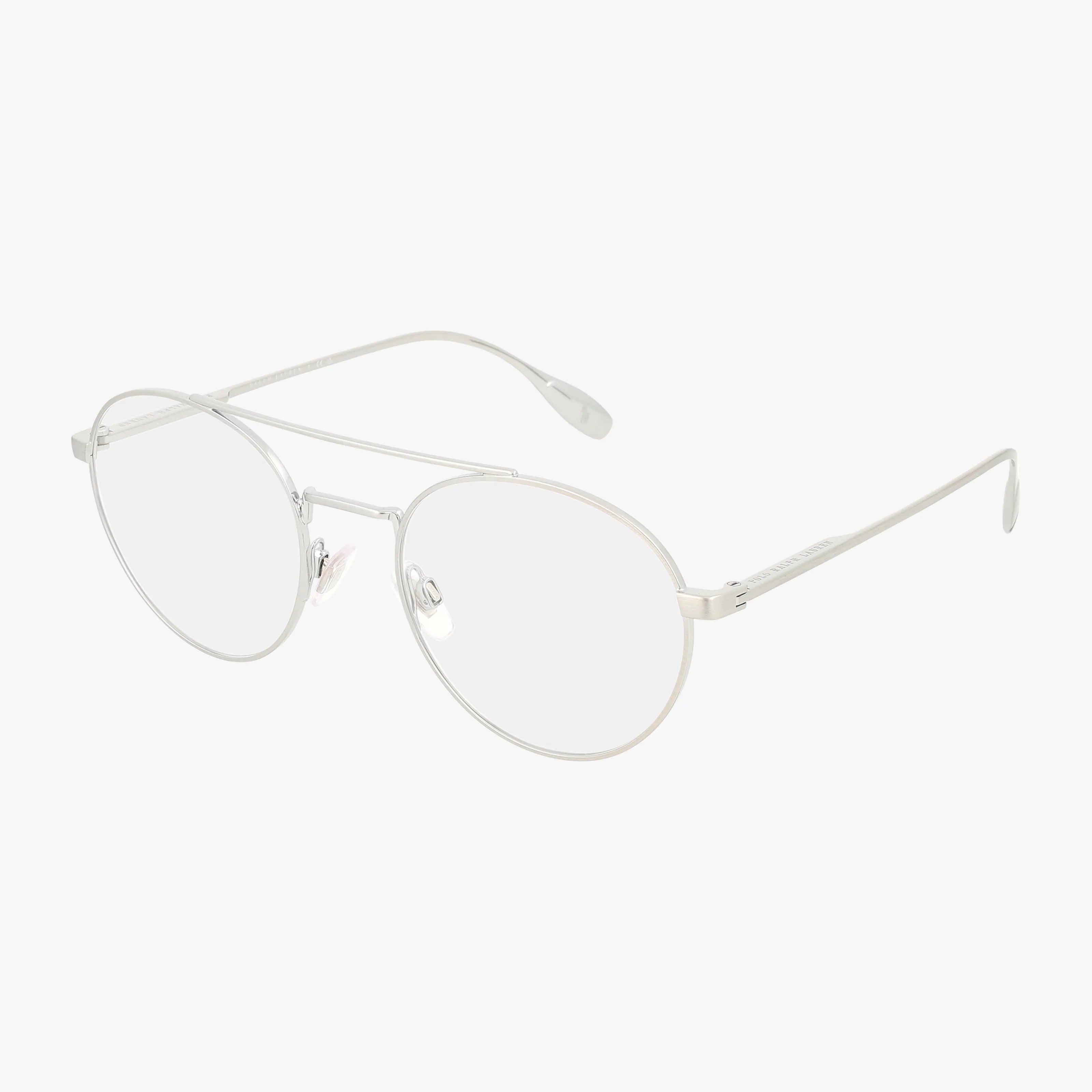 PH1234 round eyeglasses feature a polished silver metal frame and clear lenses with thin, durable construction, displayed against a white background.
