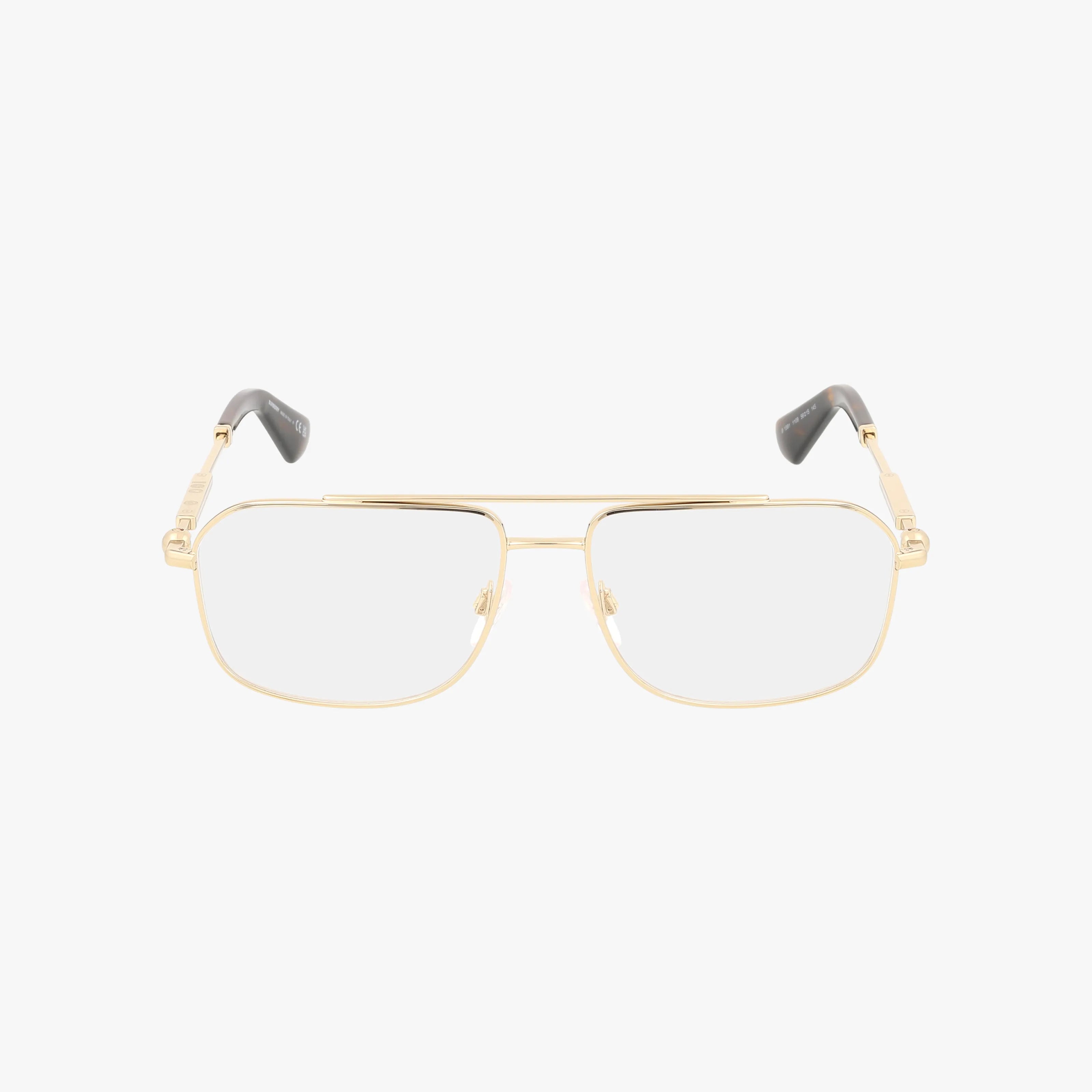 The BE1391 eyeglasses feature a gold metal aviator-style frame, lightweight construction, clear lenses, and black temple tips, displayed against a plain white background.