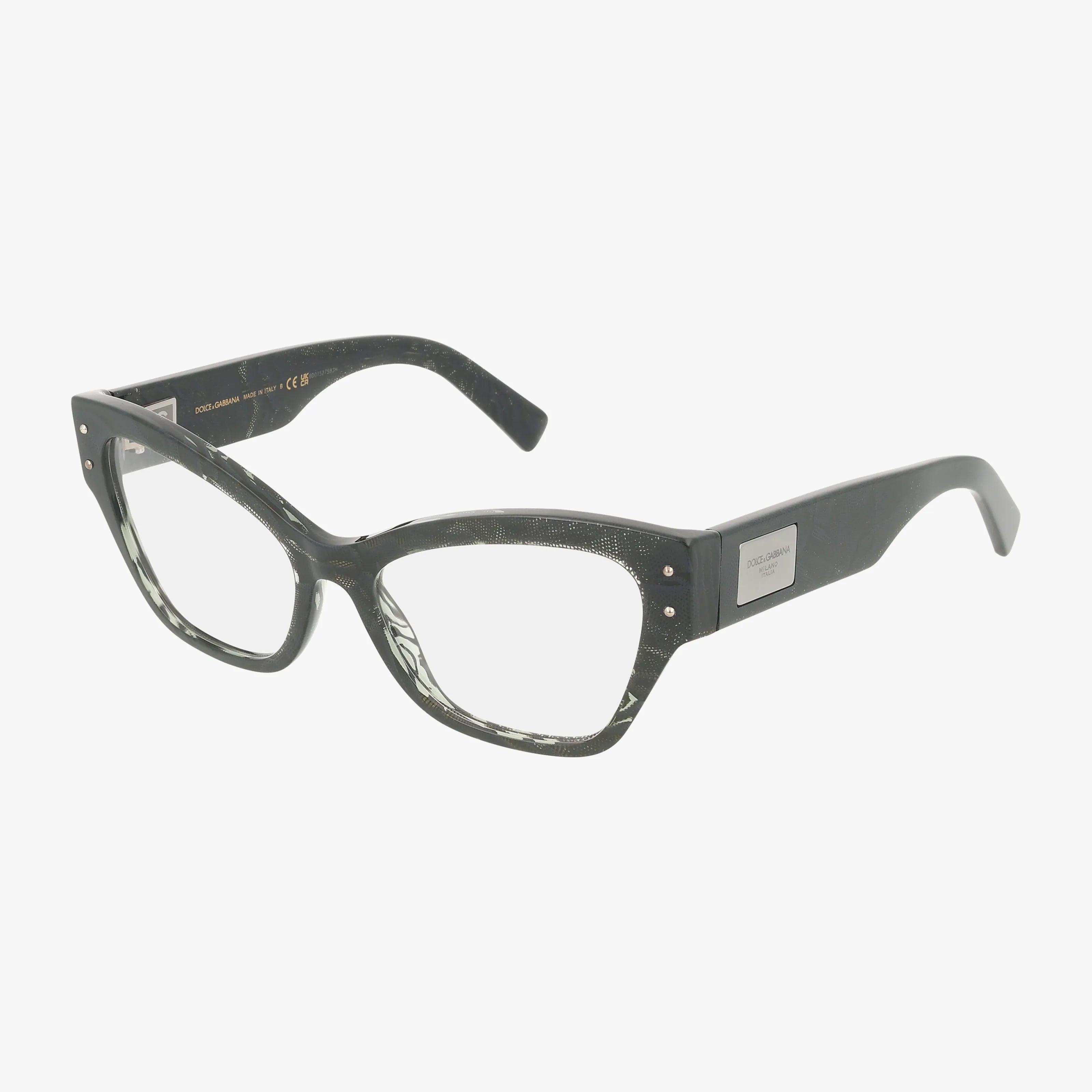 DG3404 black rectangular eyeglass frames feature clear lenses, a subtle textured pattern, slightly thick arms, and metallic detail near the hinges—an ideal pick for modern eyewear lovers shopping online.