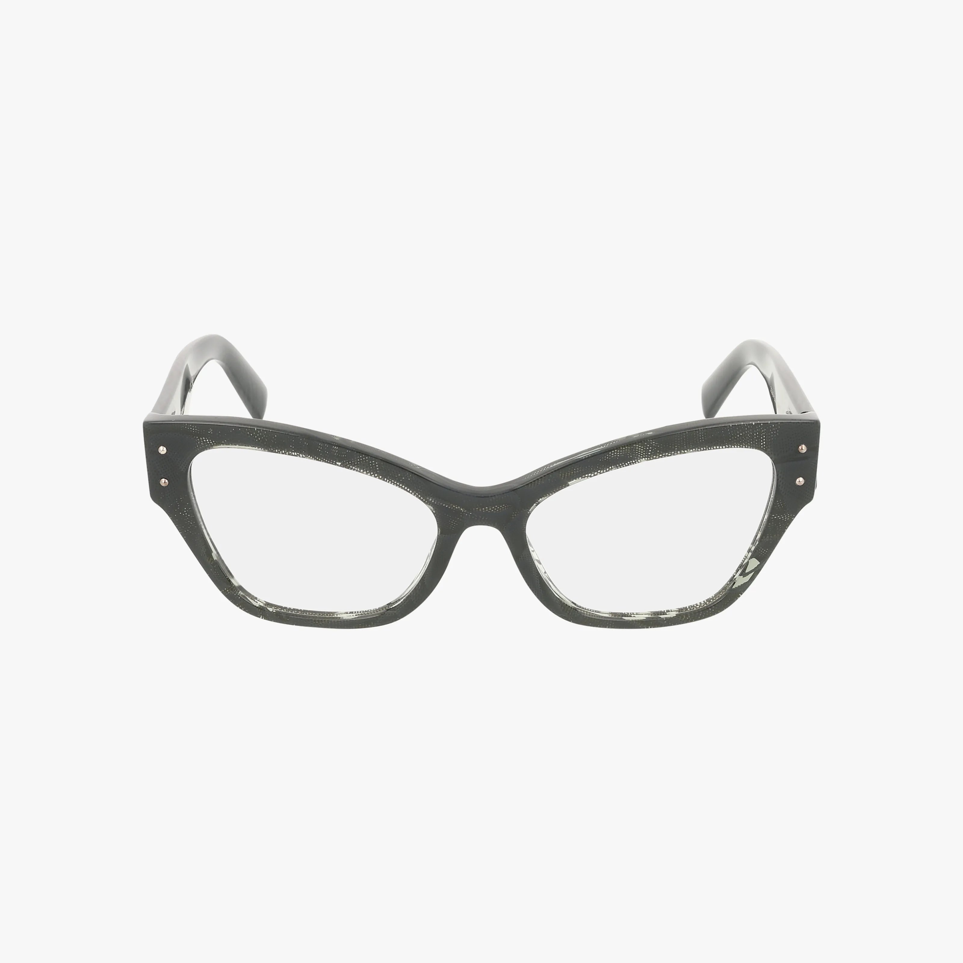 DG3404 black cat-eye eyeglasses with clear lenses, featuring a tailored frame for a chic look, displayed front-facing against a plain white background.