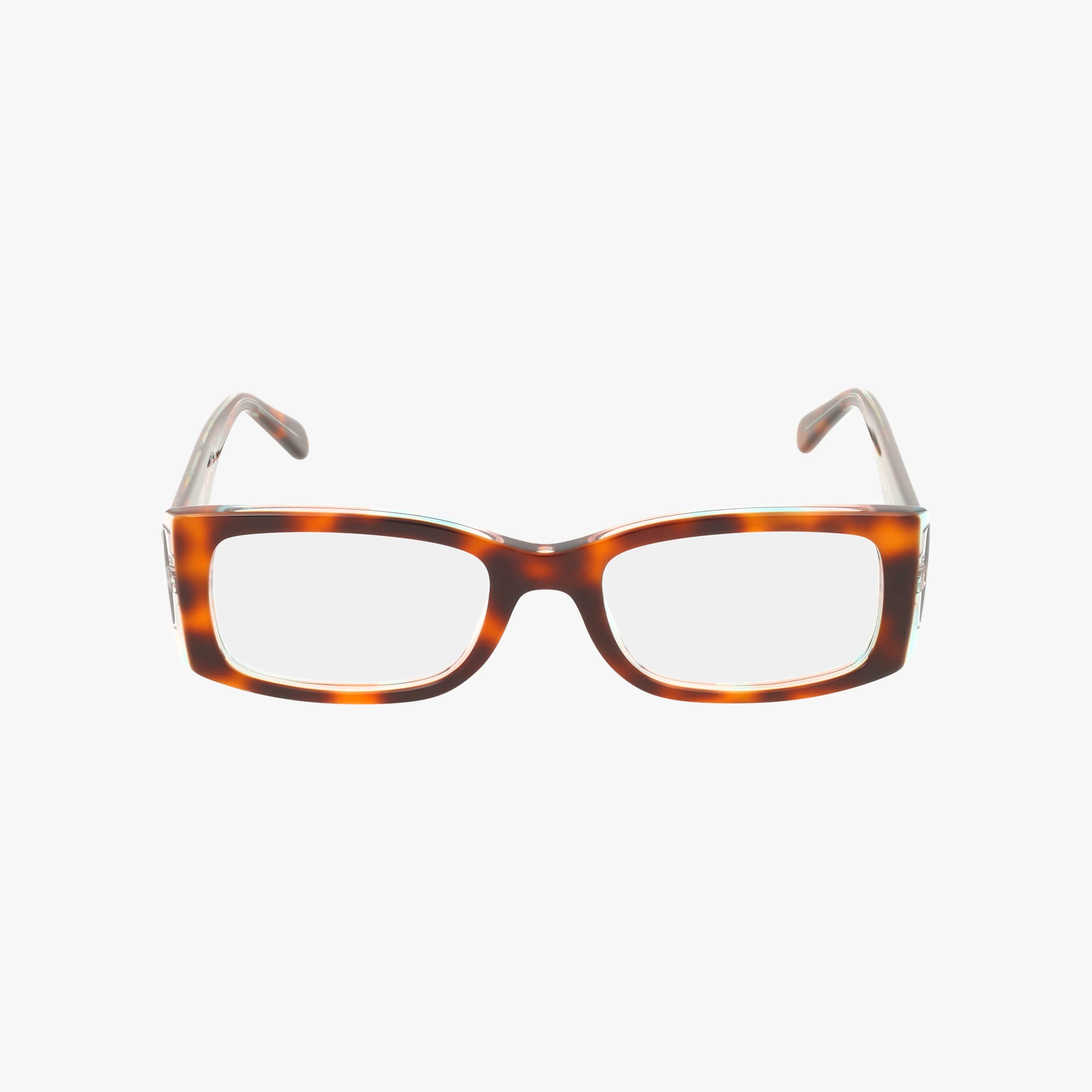 The RX5434 WAYFARER EASE is a pair of bold rectangular eyeglasses with a brown tortoiseshell frame, shown against a plain white background.