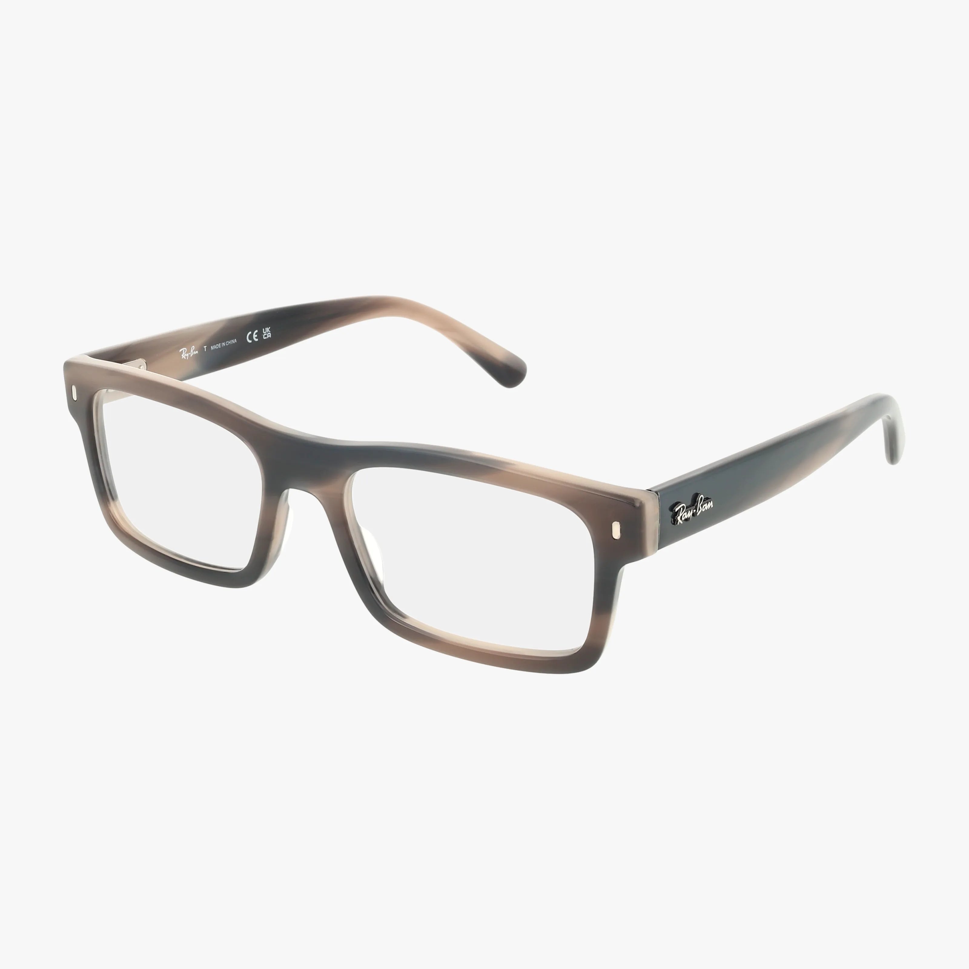 Rectangular RX5435 BERNARD eyewear with thick brown gradient frames and clear lenses, featuring the Ray-Ban logo on the temples. Classic yet modern design, shown on a white background.