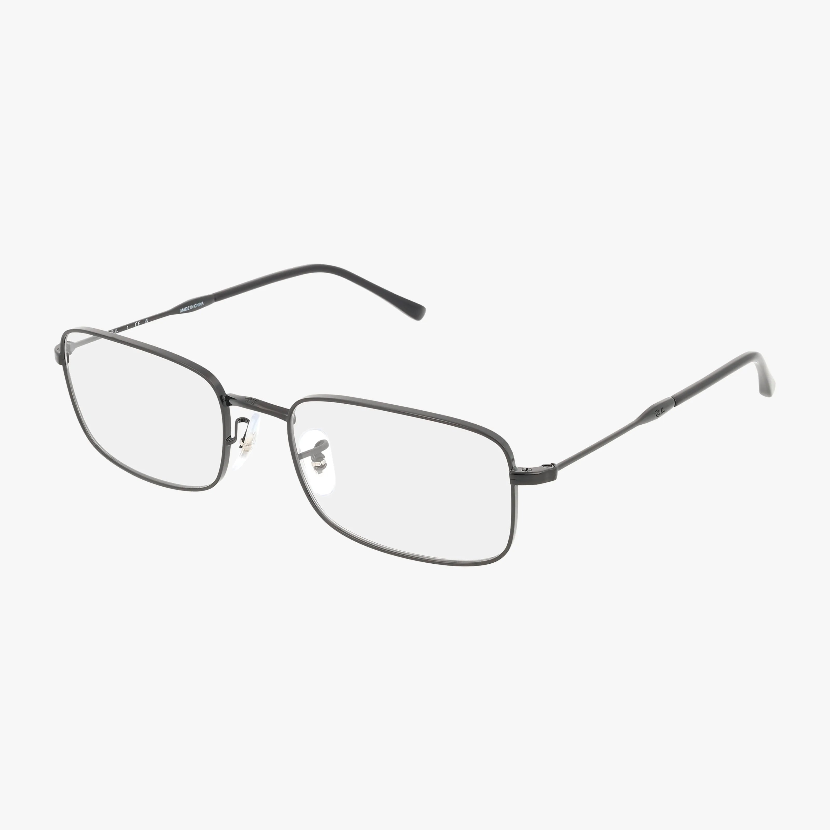 The RX3746V features clear lenses and thin, black metal rectangular frames with classic lines, displayed on a white background.
