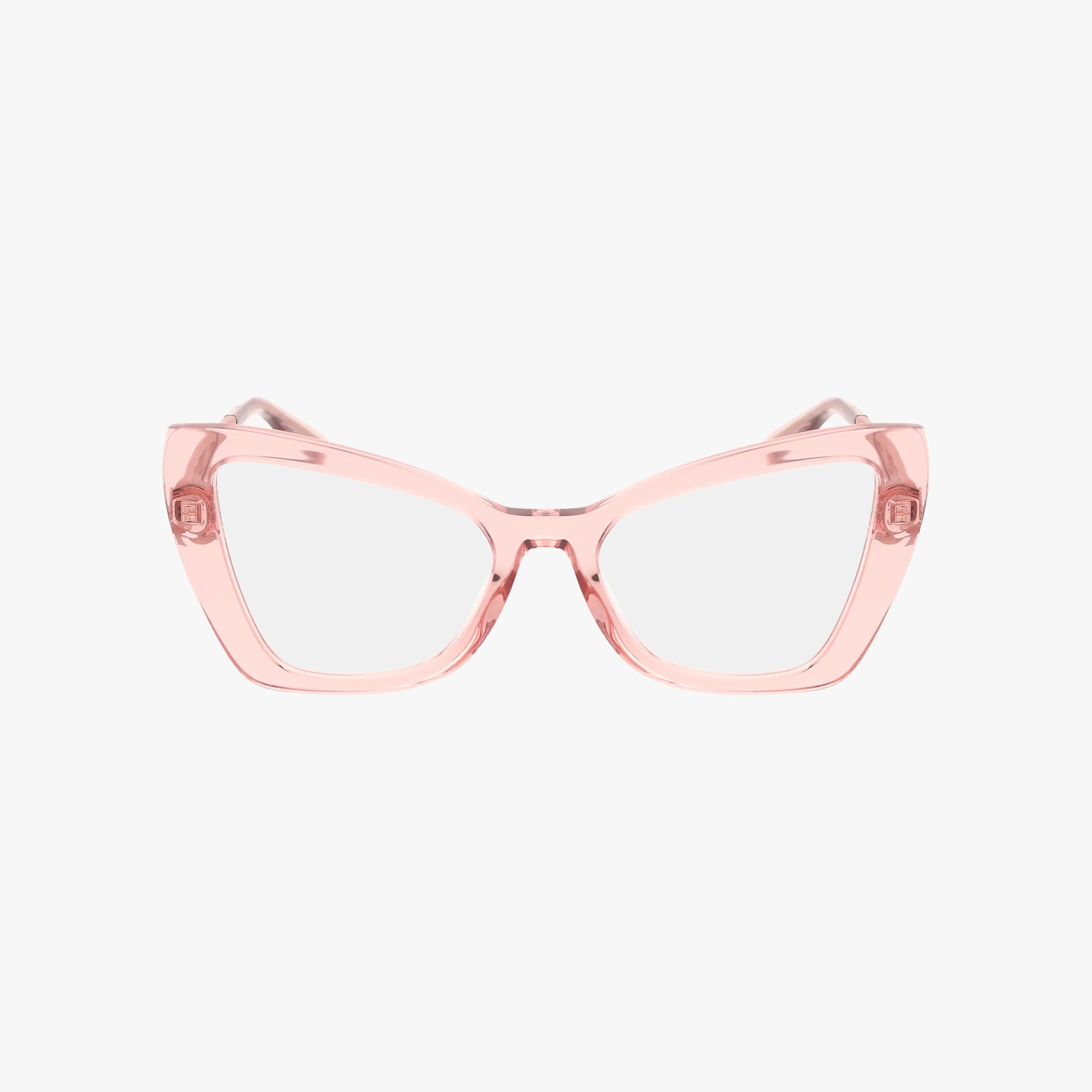 DG3409 pink cat-eye eyeglasses with a refined, transparent frame and clear lenses, displayed on a plain white background.