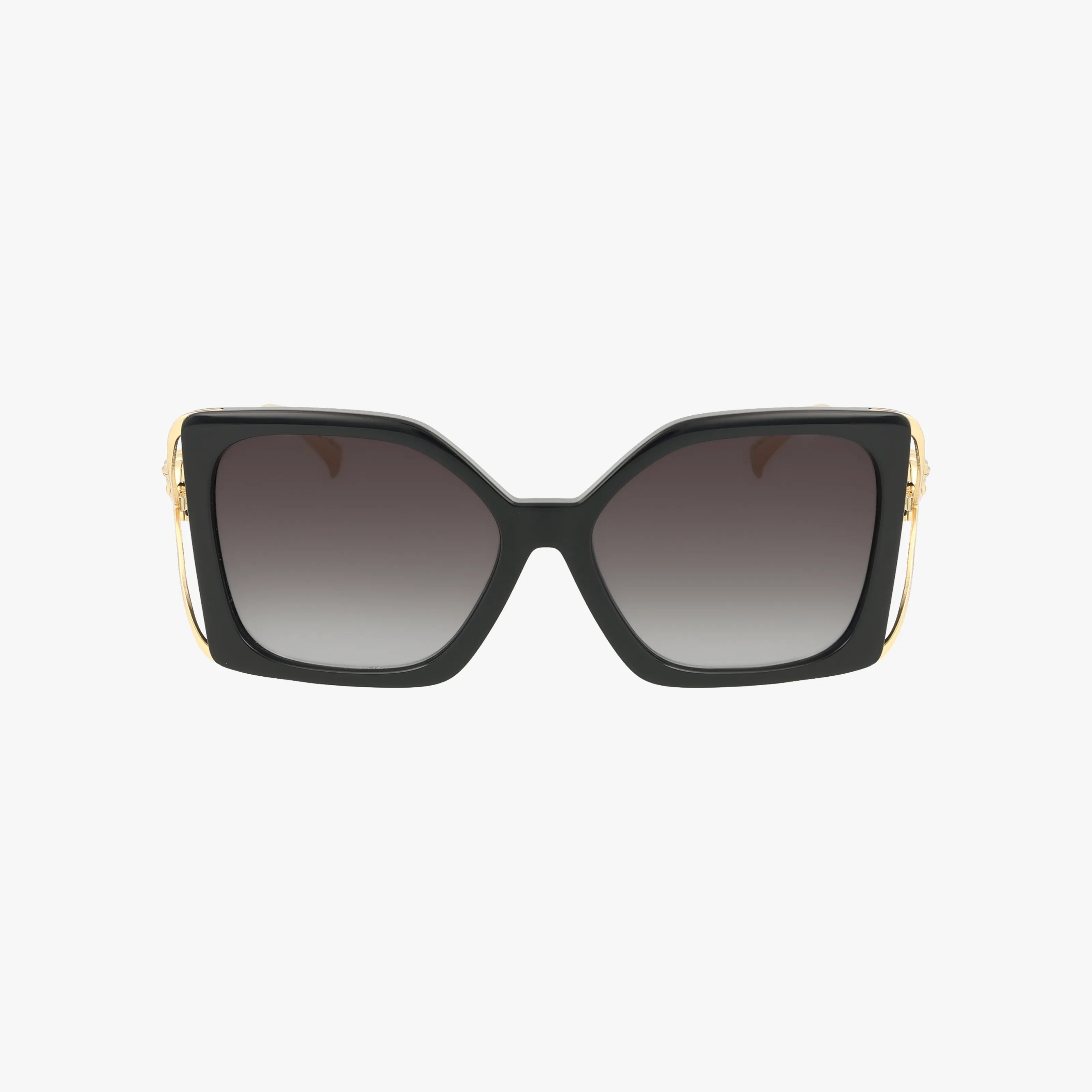 The 4502U features black oversized square frames, dark gradient lenses, and gold temple accents, displayed on a plain white background.