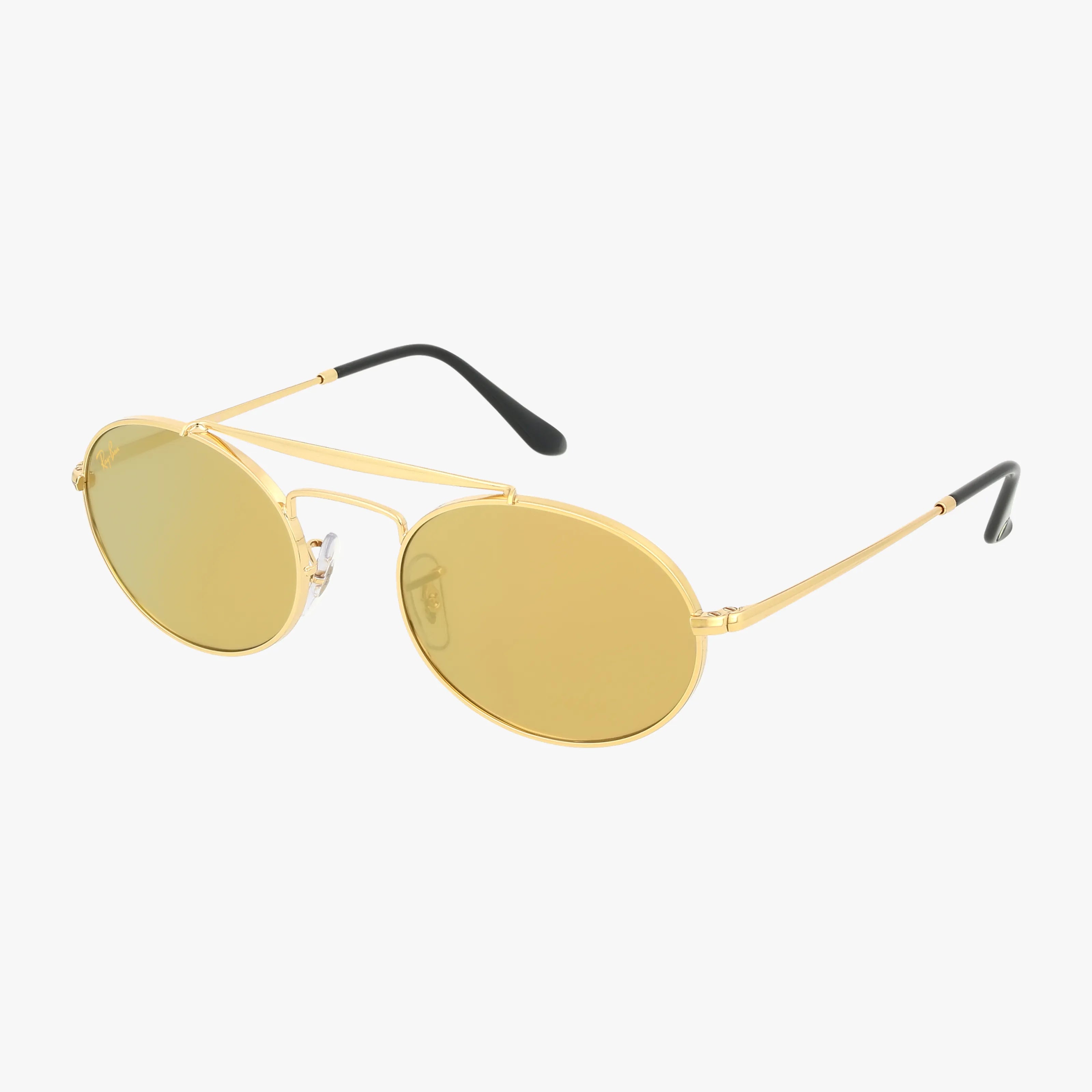 RB3775M gold-framed sunglasses featuring round, yellow-tinted lenses, a double bridge design, and temples with black tips. Set against a plain white background.