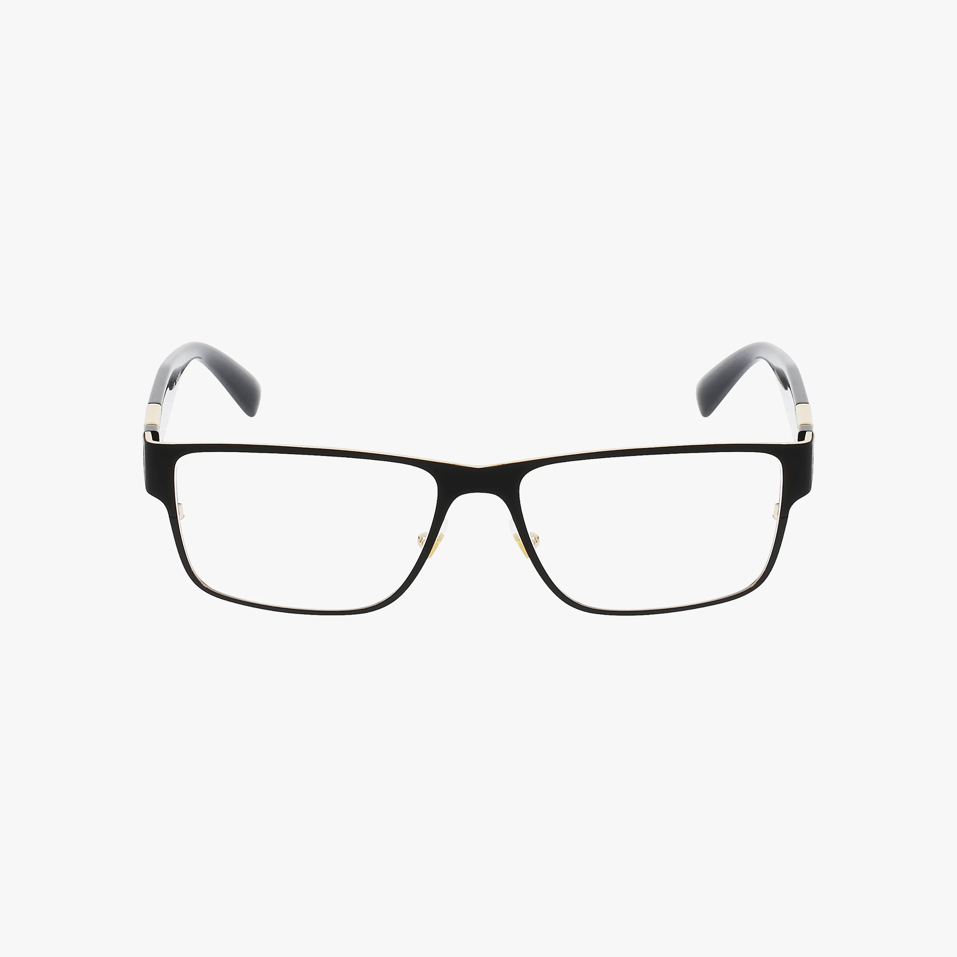 The VE1274 is a pair of black rectangular eyeglasses with thin frames, clear lenses, and silver arm accents, displayed on a plain white background—offering refined style for any look.