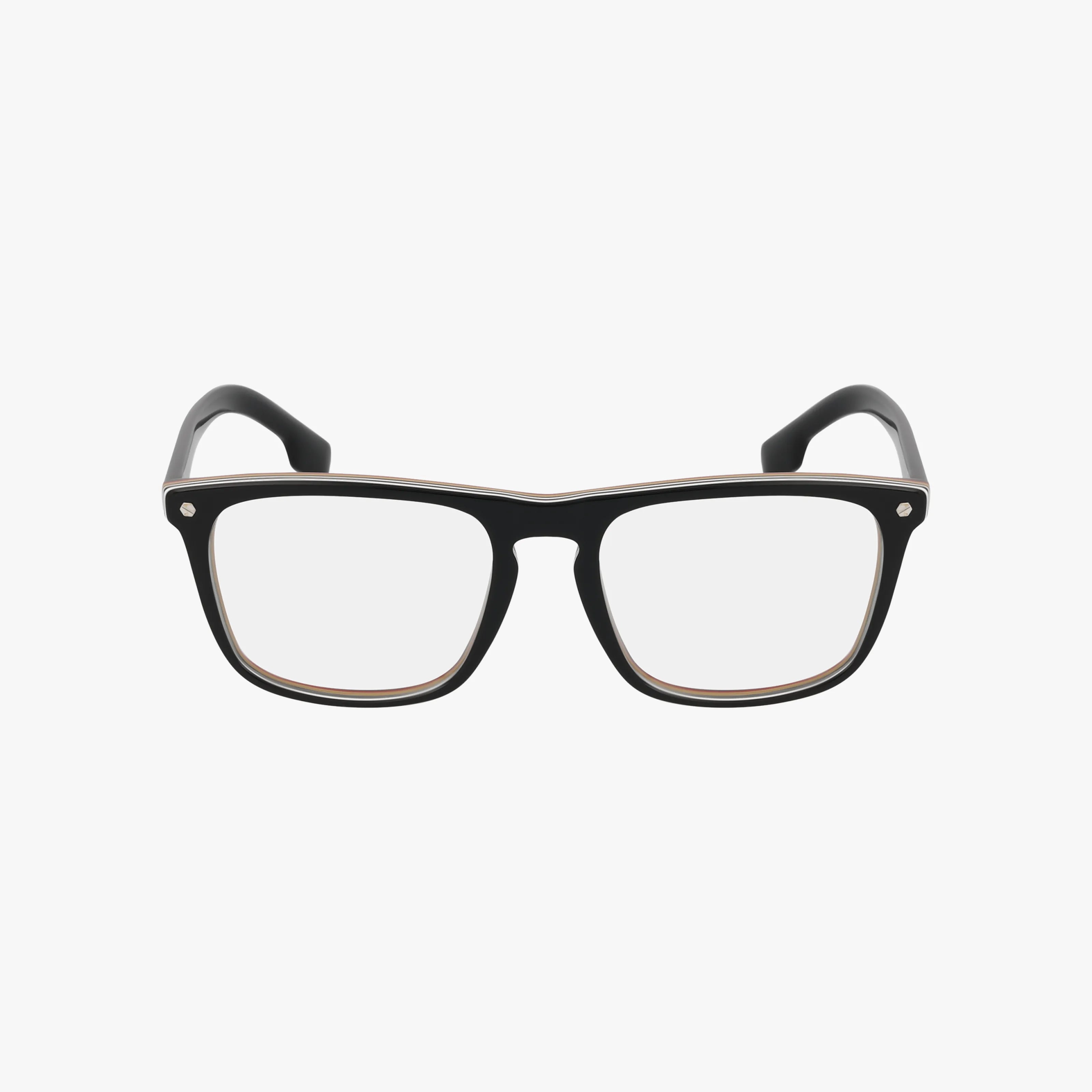 BE2340 black rectangular eyeglasses feature clear lenses and a lightweight frame, shown front-facing on a plain white background—perfect for everyday use.