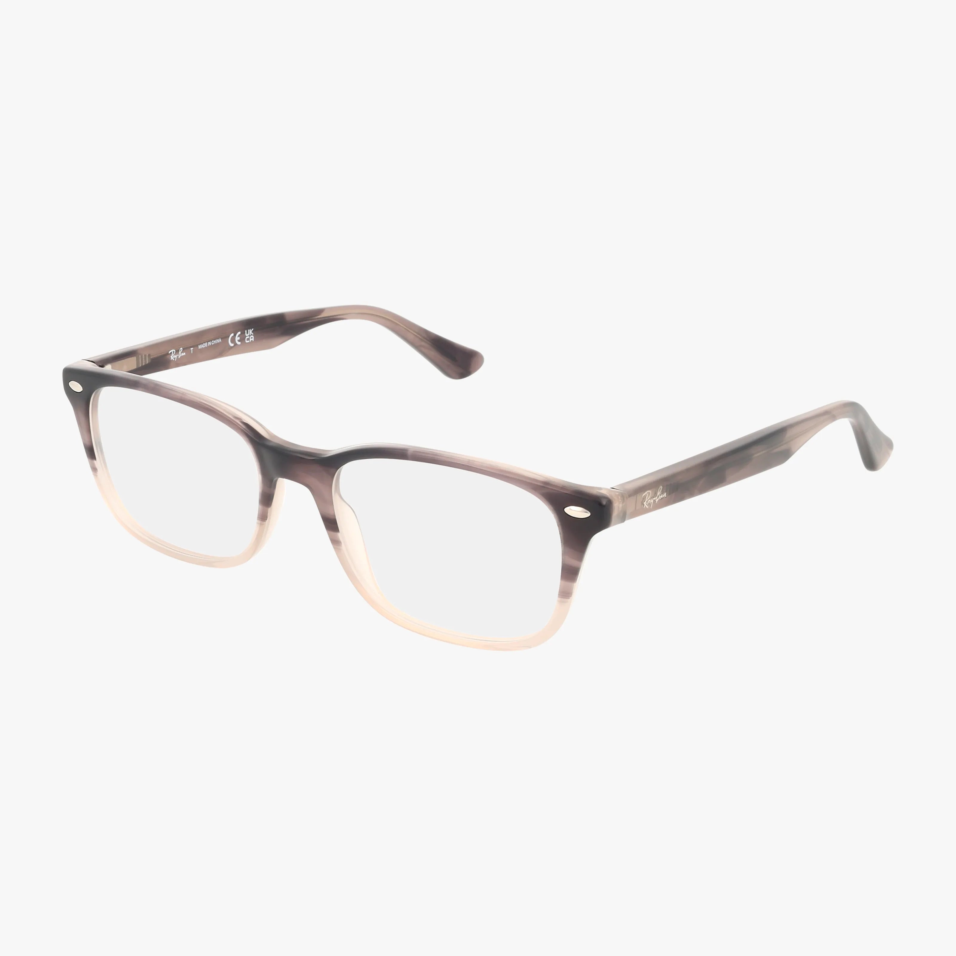 A pair of RX5375 Elliot square eyeglasses with a brown-beige gradient frame, clear prescription lenses, silver front rivets, and subtly curved temple tips.