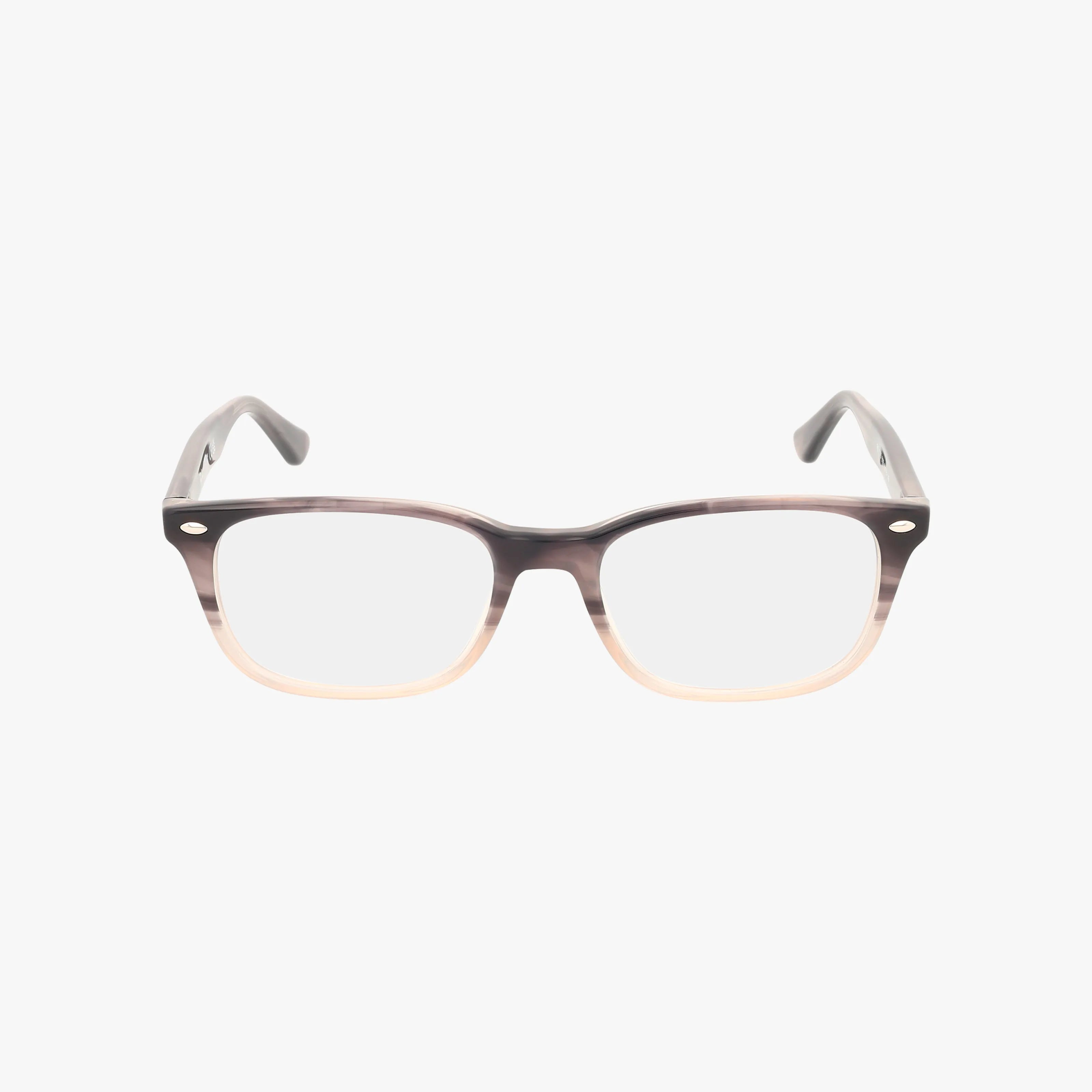 RX5375 ELLIOT rectangular eyeglasses with clear prescription lenses feature a frame that fades from dark brown at the top to light beige at the bottom, displayed on a white background.