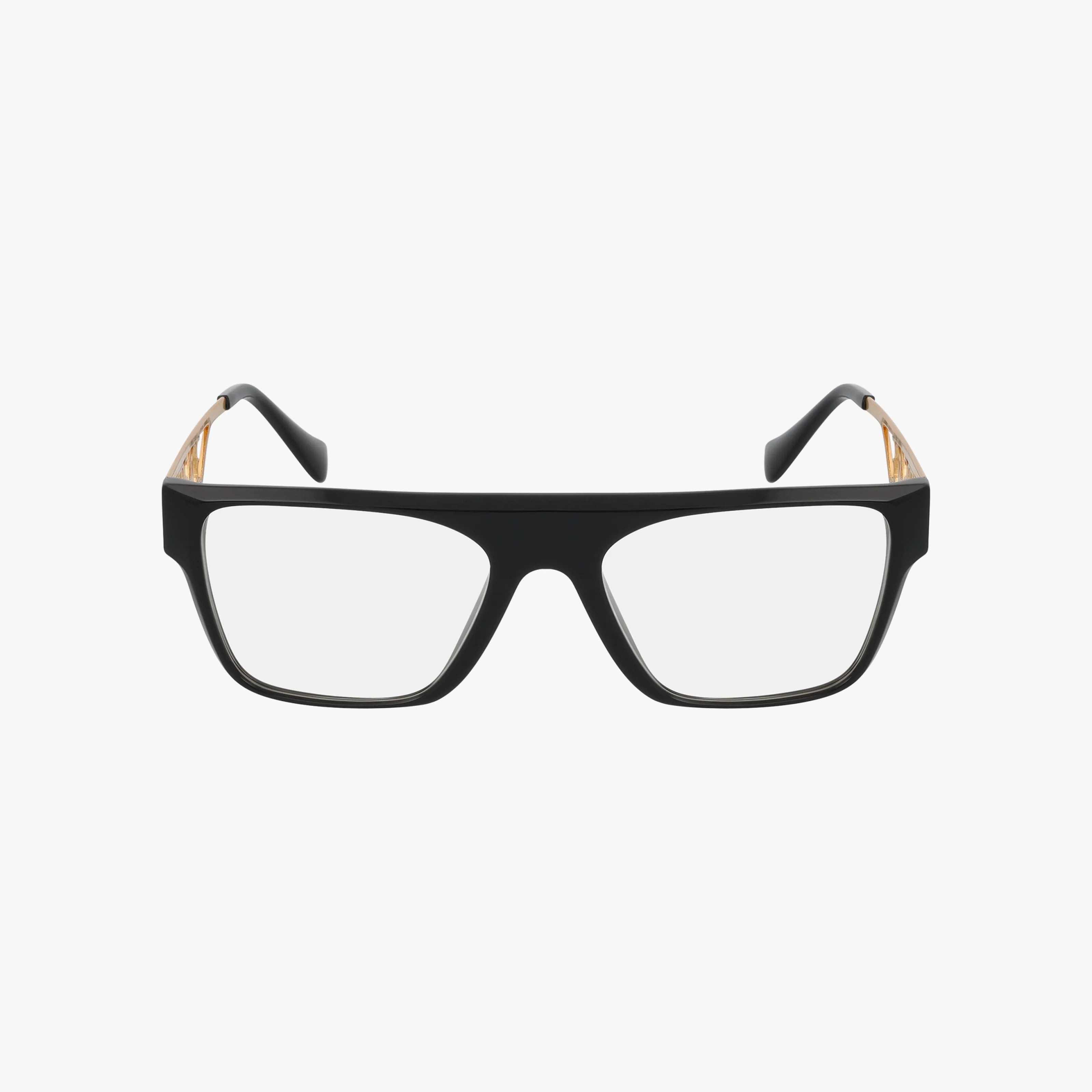 Front view of VE3326U black rectangular eyeglasses with clear lenses and a lightweight frame, featuring slightly transparent brown accents on the inner arms, set against a plain white background. Ideal for daily wear.