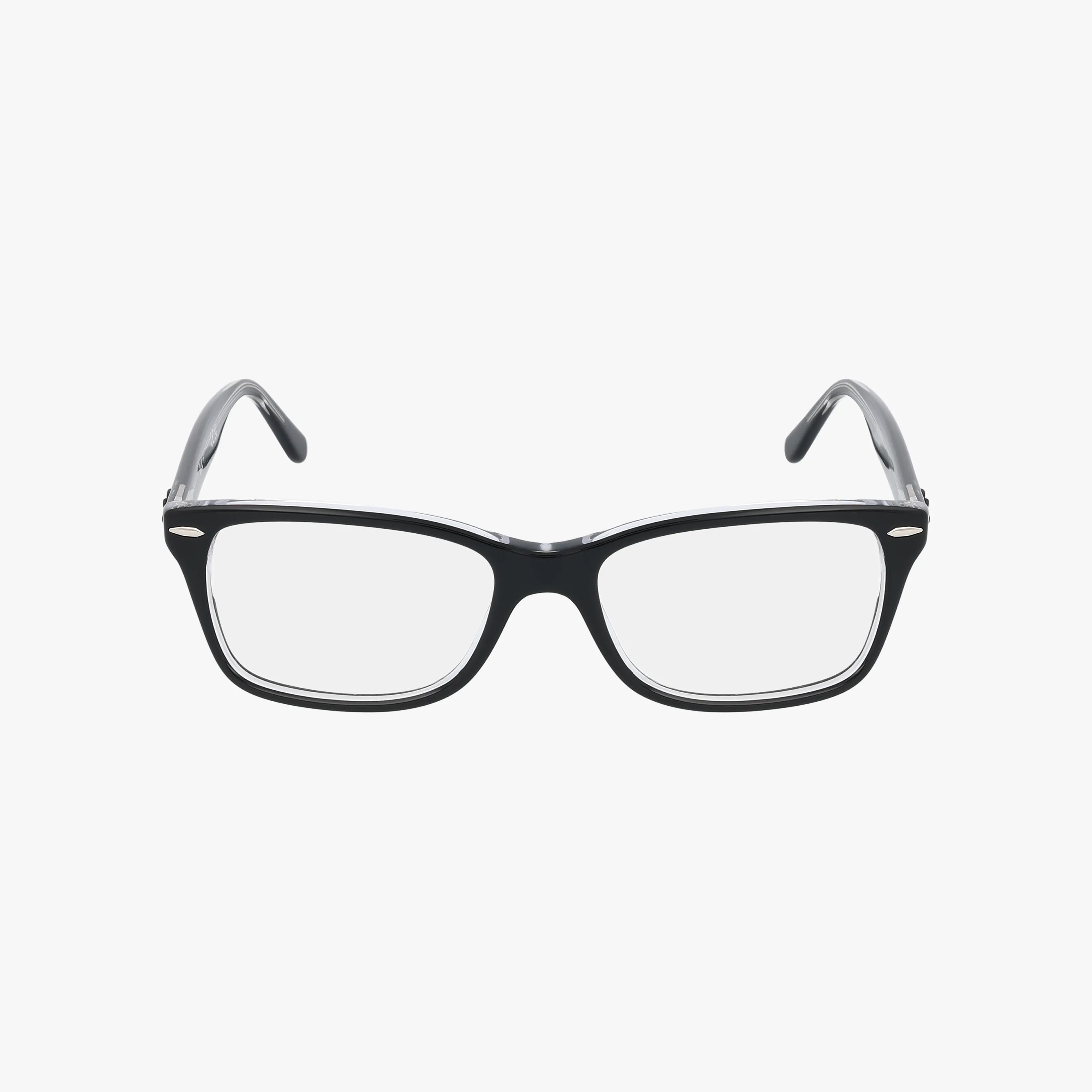 The RX5428 is a pair of black rectangular eyeglasses with a stylish frame and clear lenses, shown from the front against a plain white background.