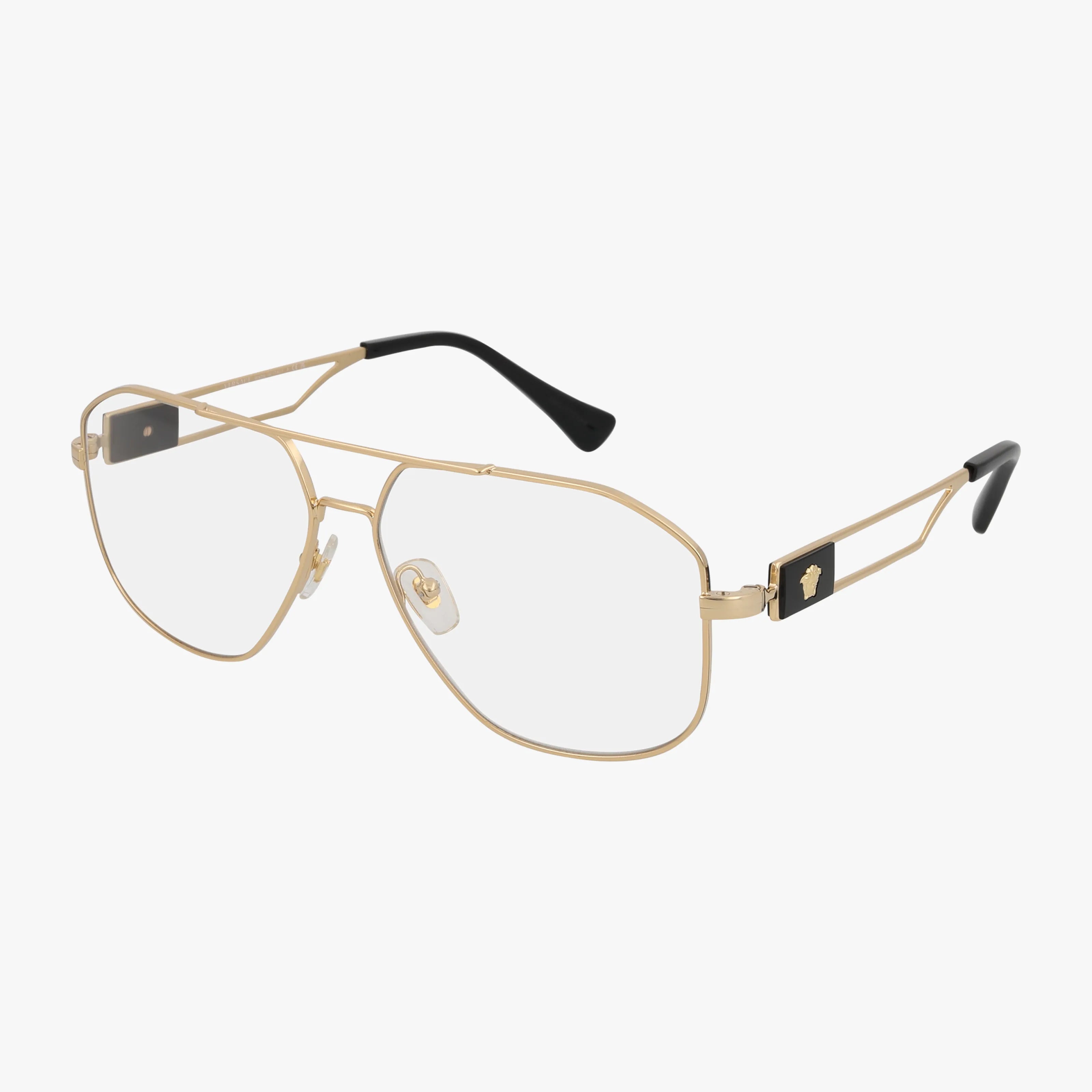 The VE1287 features gold aviator-style eyeglasses with clear lenses, a thin lightweight frame, black temple tips, and small hinge accents—delivering a versatile look ideal for online glasses shoppers.