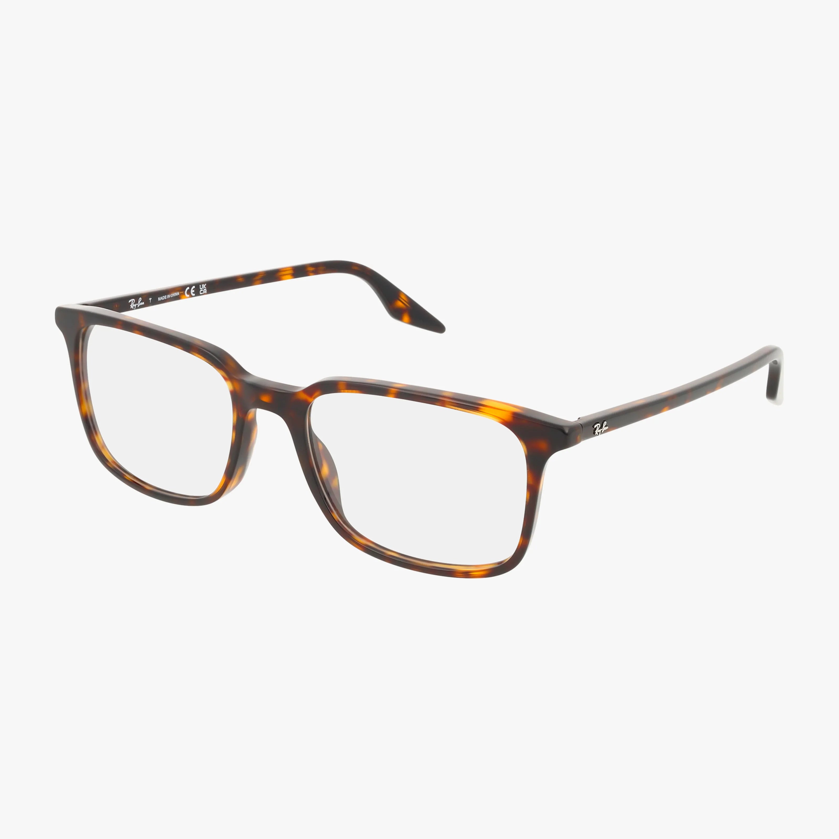 The RX5421 features rectangular brown and amber tortoiseshell frames in a lightweight design for extra comfort, displayed on a white background—perfect for modern eyewear enthusiasts.