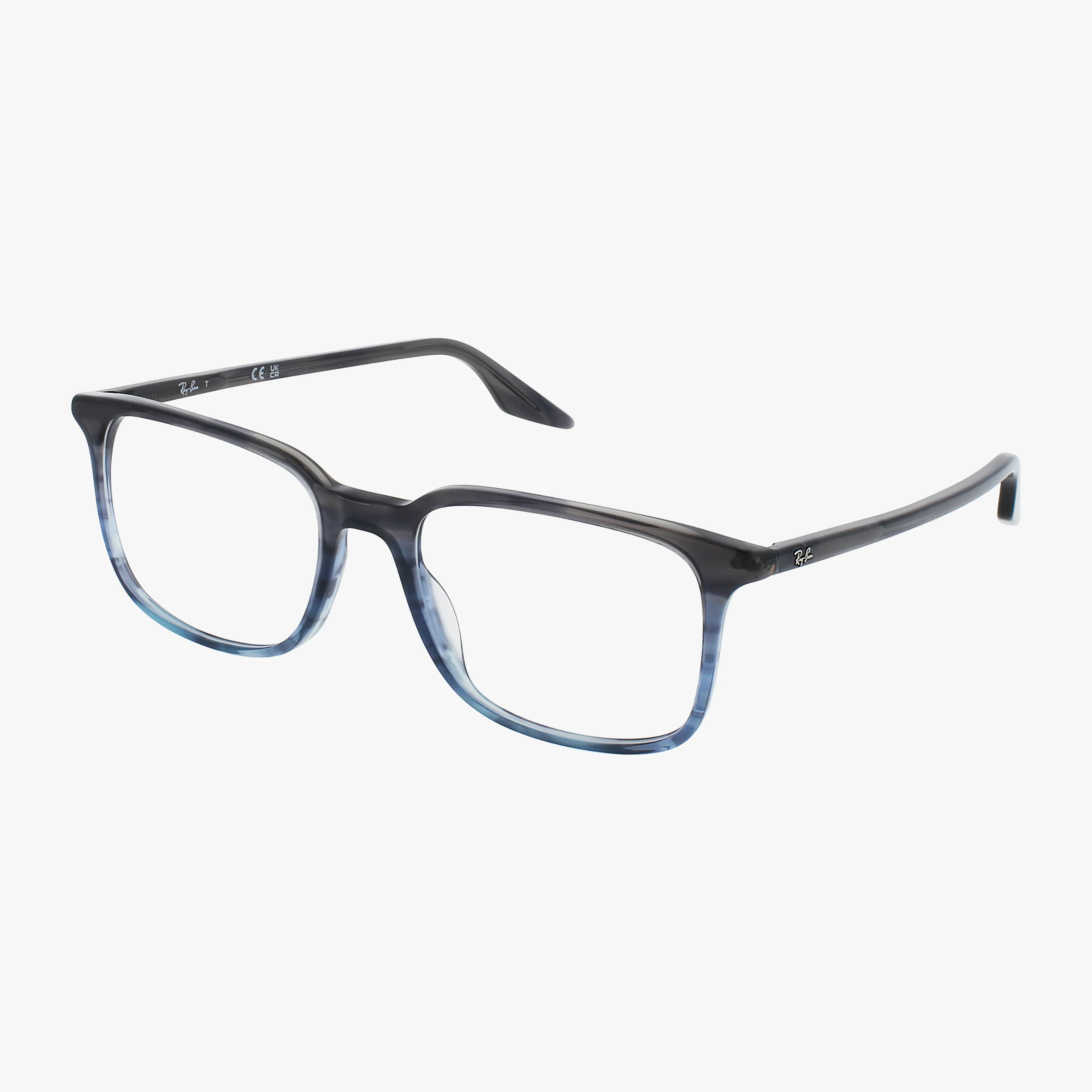 The RX5421 rectangular glasses feature a gradient design—dark at the top fading to light blue at the bottom—with a modern, lightweight frame, showcased on a clean white background.