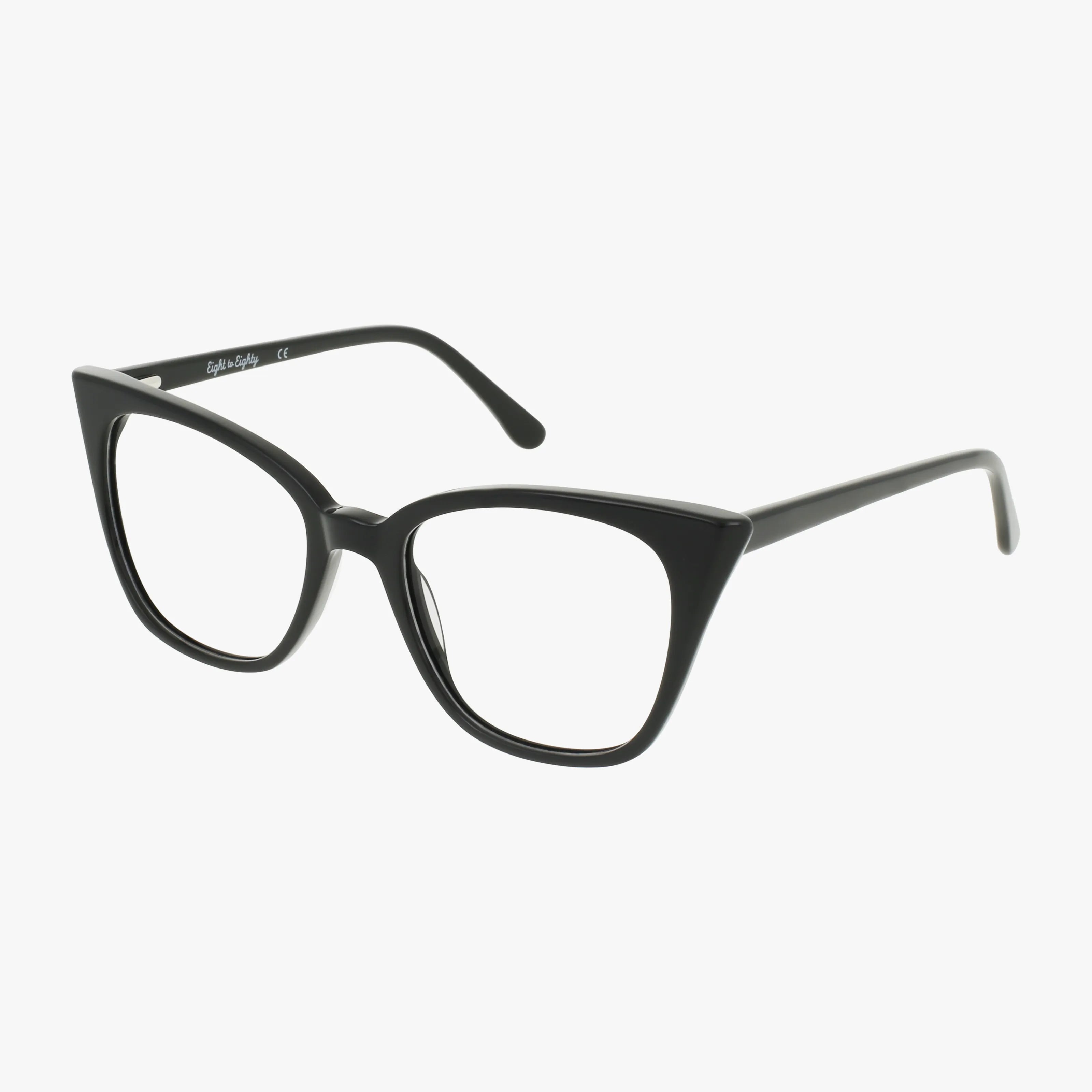 The CHANTEL features black cat-eye eyewear with thick frames, displayed at an angle on a plain white background—ideal for pairing with prescription lenses.