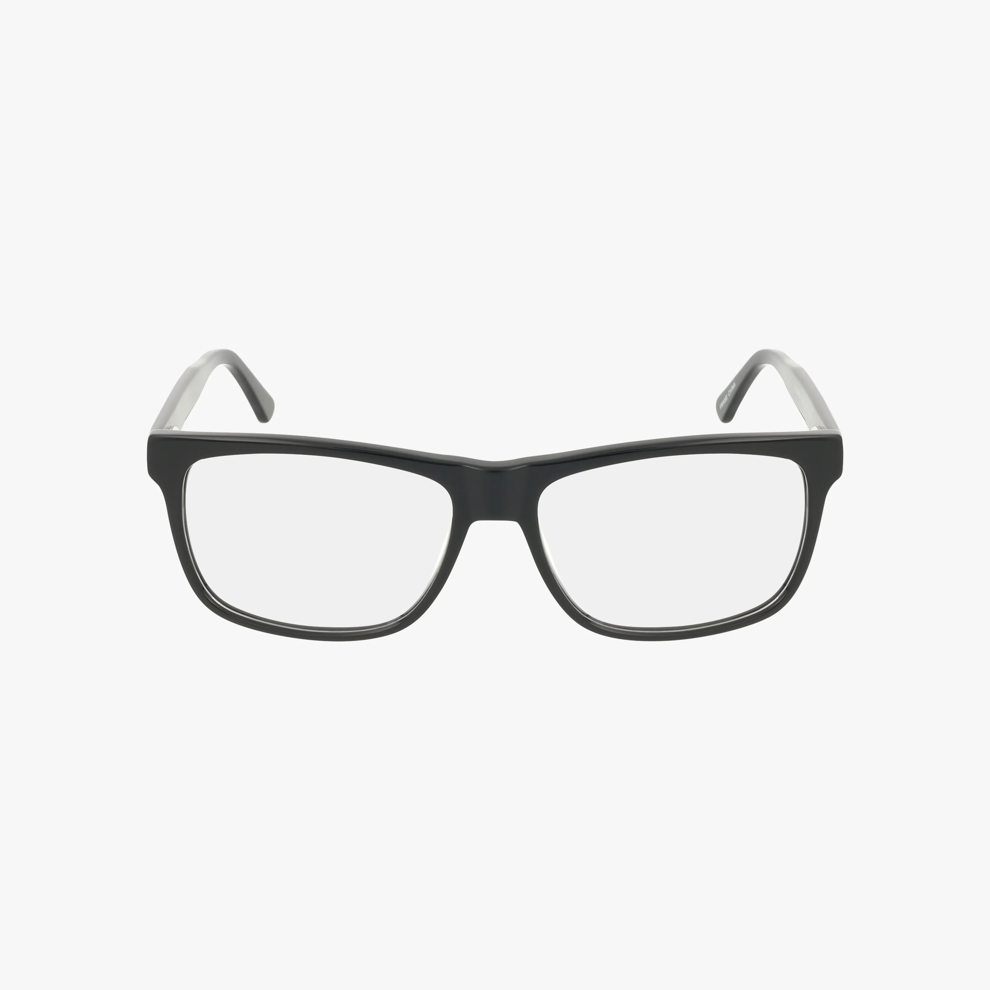 The MAVERICK is a pair of black rectangular eyewear with blue light lenses and light gray temple arms, featuring a lightweight design, displayed on a white background.