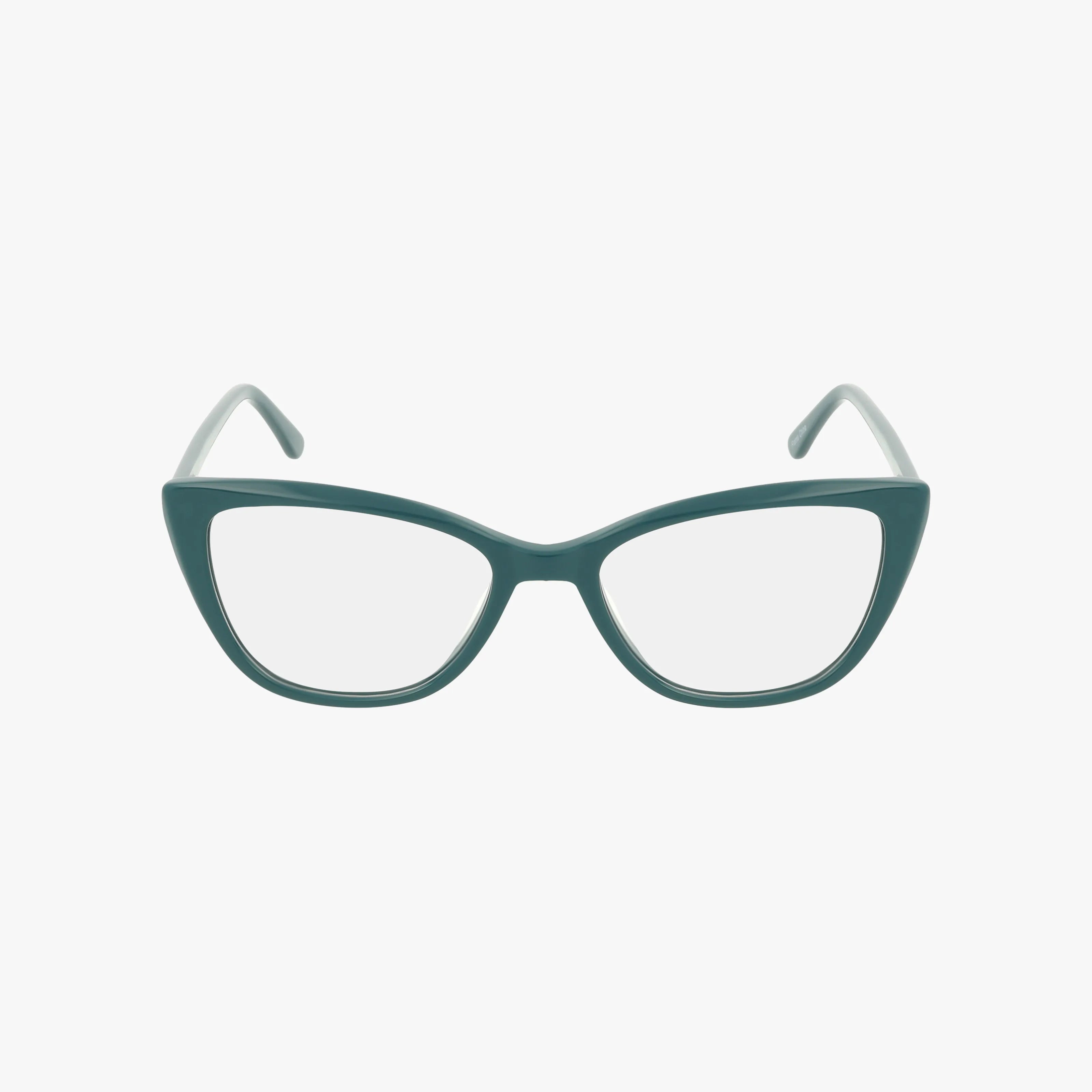 GALA cat-eye eyeglasses in teal with a stylish frame and clear lenses, displayed facing forward on a white background.
