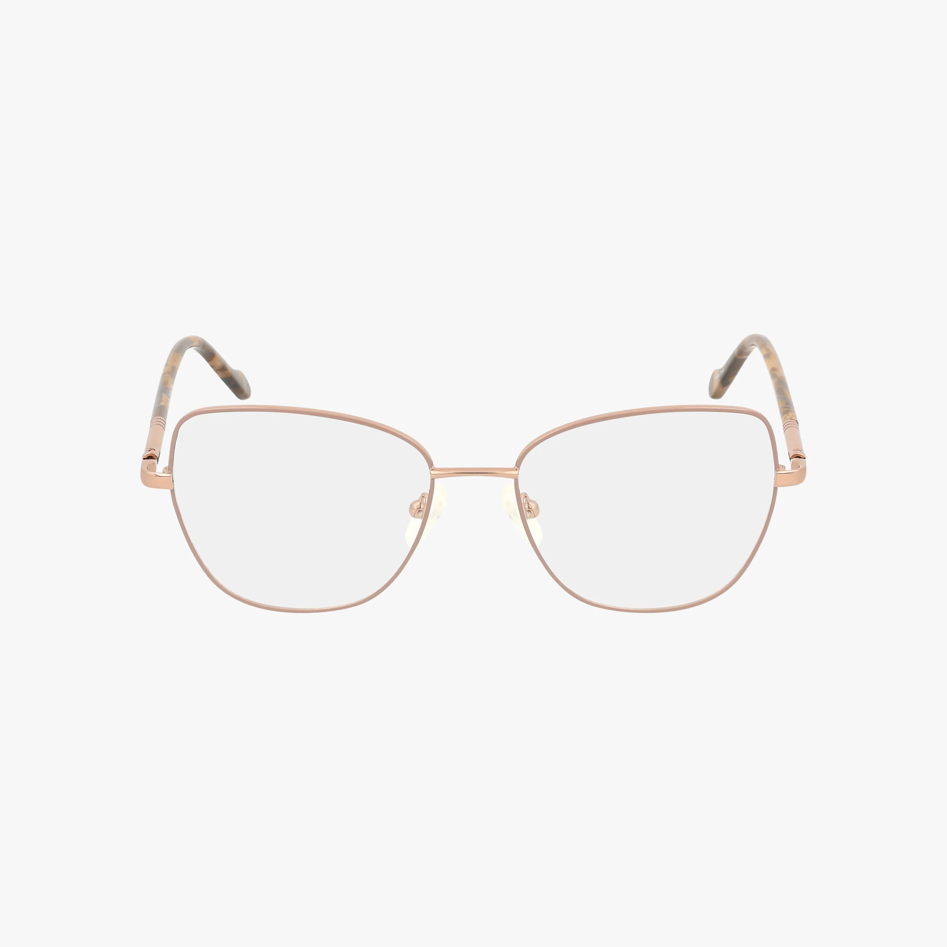 The JEMMA eyeglass frames feature large, slightly cat-eye shaped, durable gold metal frames with tortoiseshell-patterned arms, shown on a white background.
