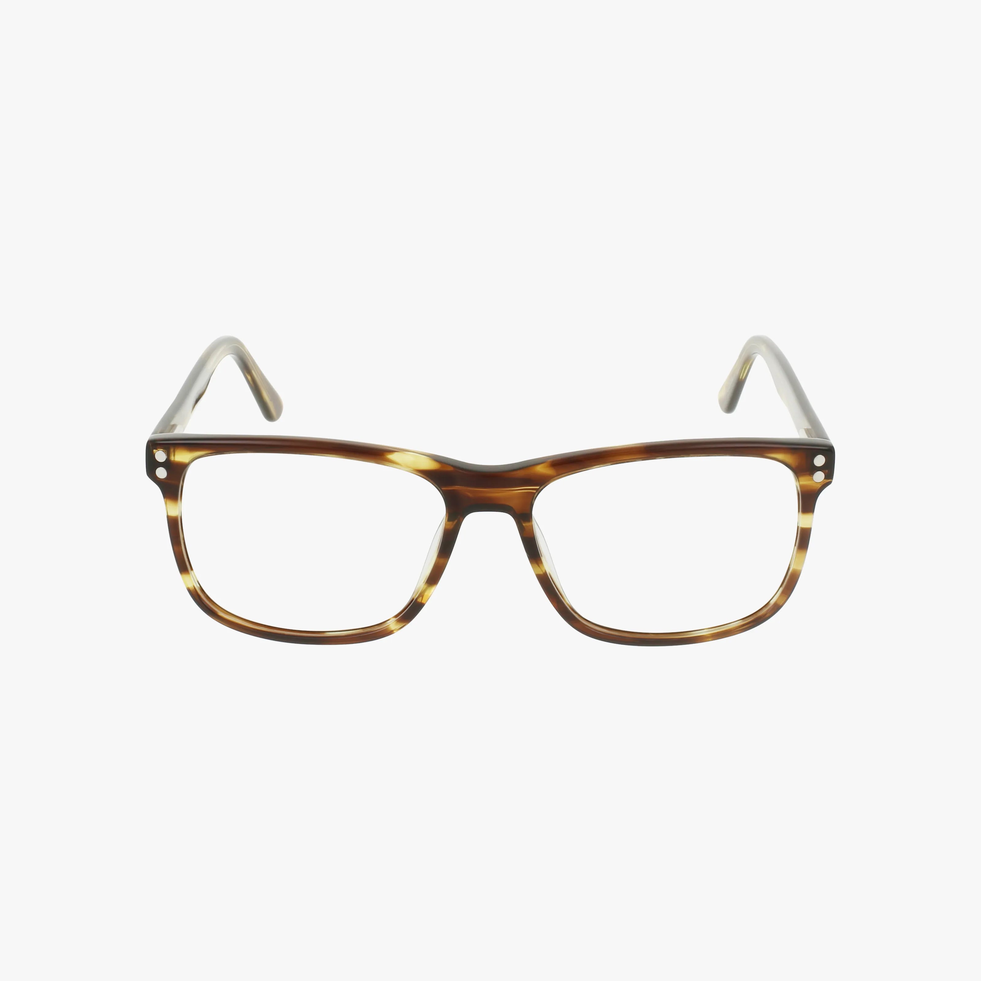 The CARLOS eyeglasses feature rectangular, durable brown tortoiseshell frames and are shown from the front against a white background.