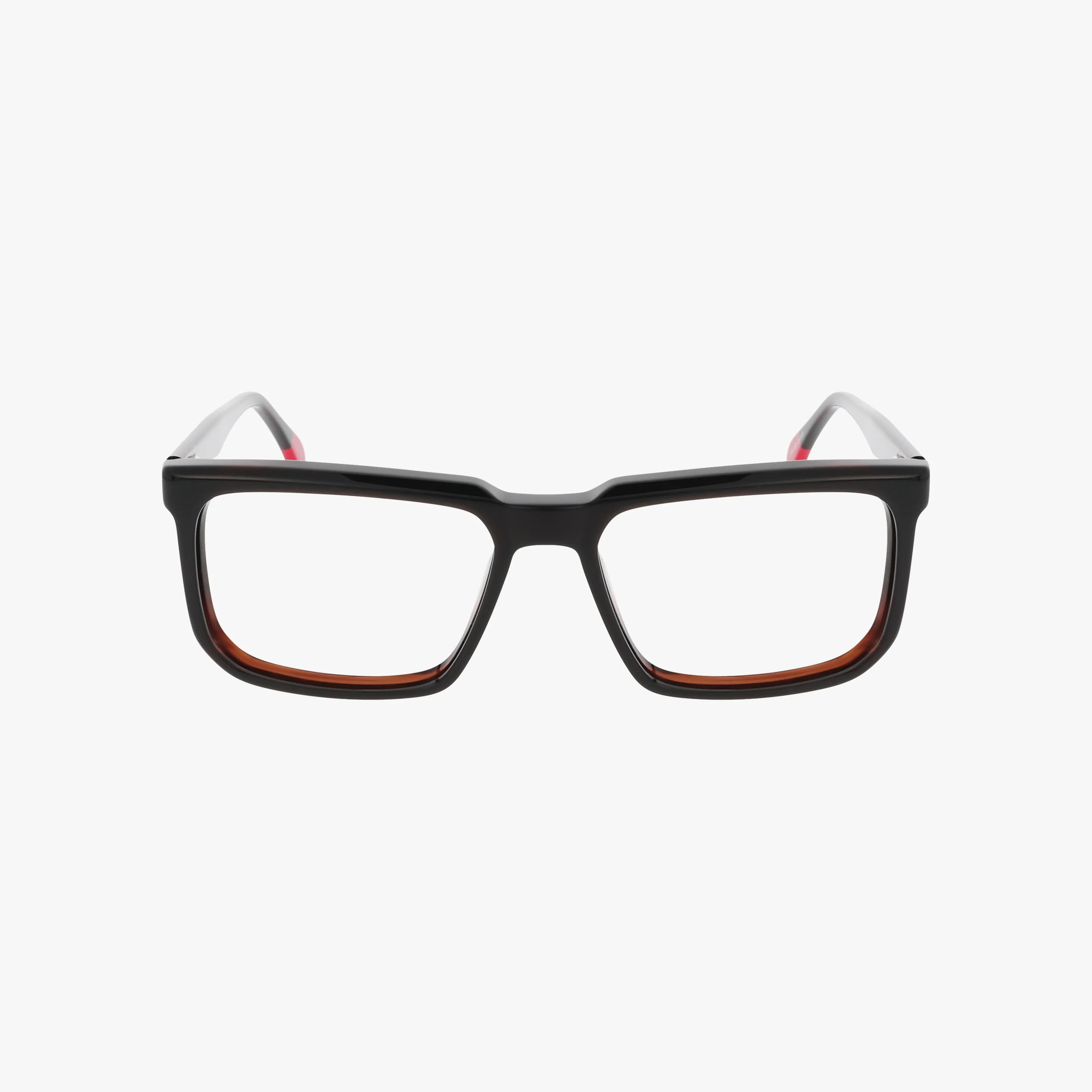 The ECKO714 is a rectangular black eyeglass frame with slightly rounded edges and subtle brown lower rim accents, shown on a plain white background.