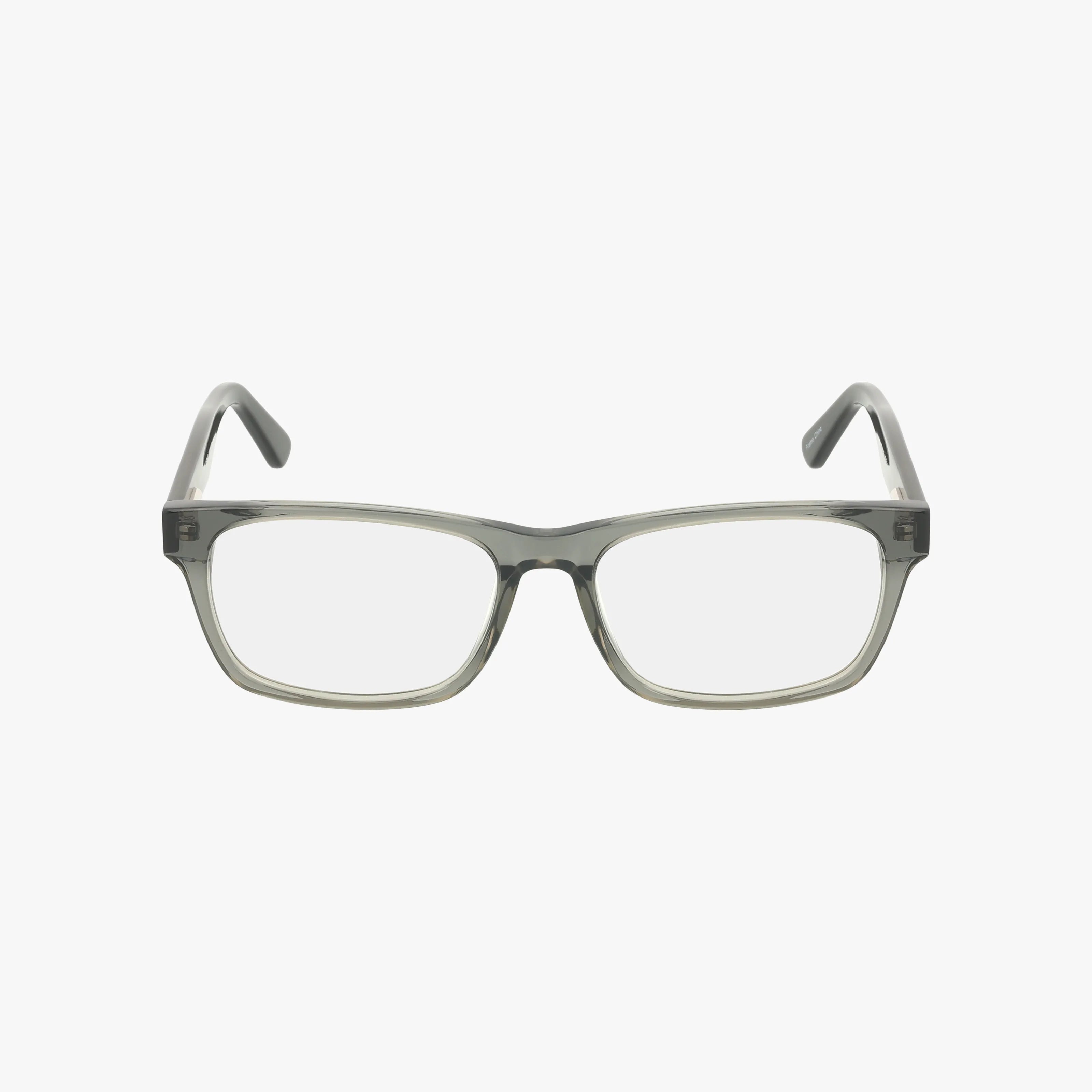 DENNIS rectangular eyeglasses in transparent gray with progressive lenses and a functional design, displayed front-facing against a plain white background.