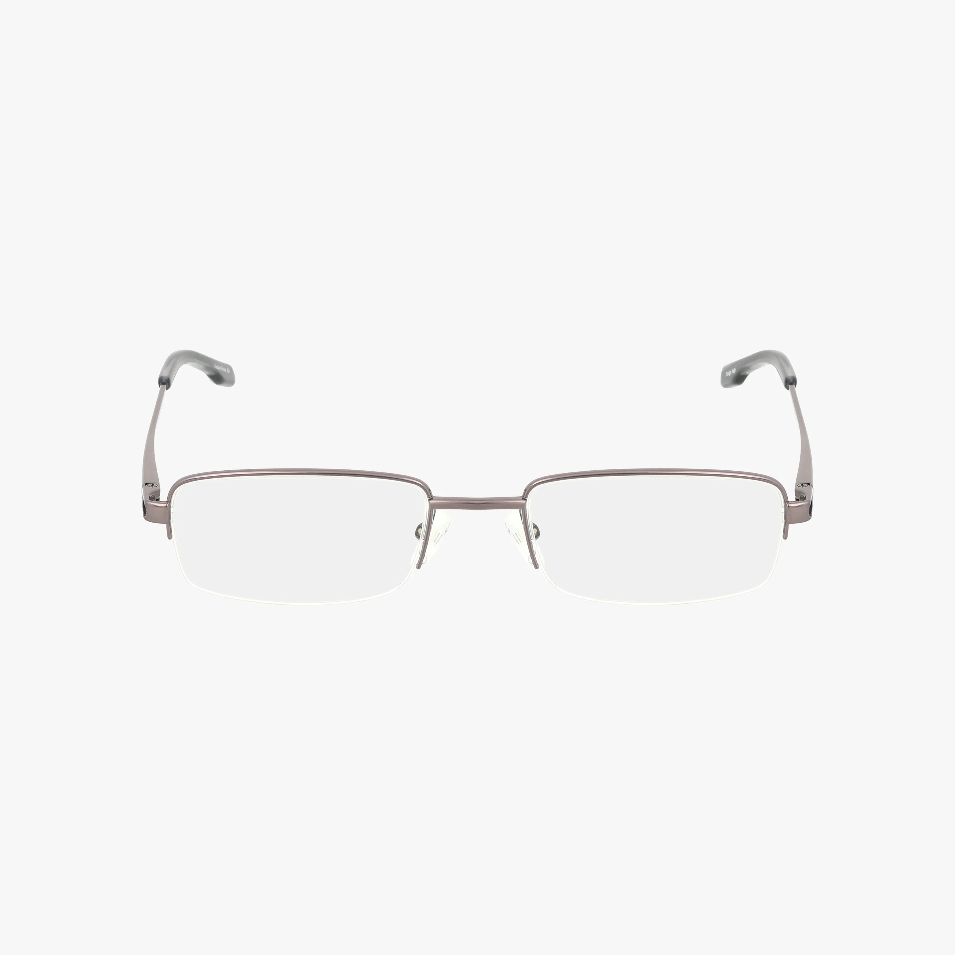 The 105 eyeglasses feature rectangular metal frames in a classic, thin silver design with clear lenses, shown from the front against a plain white background.