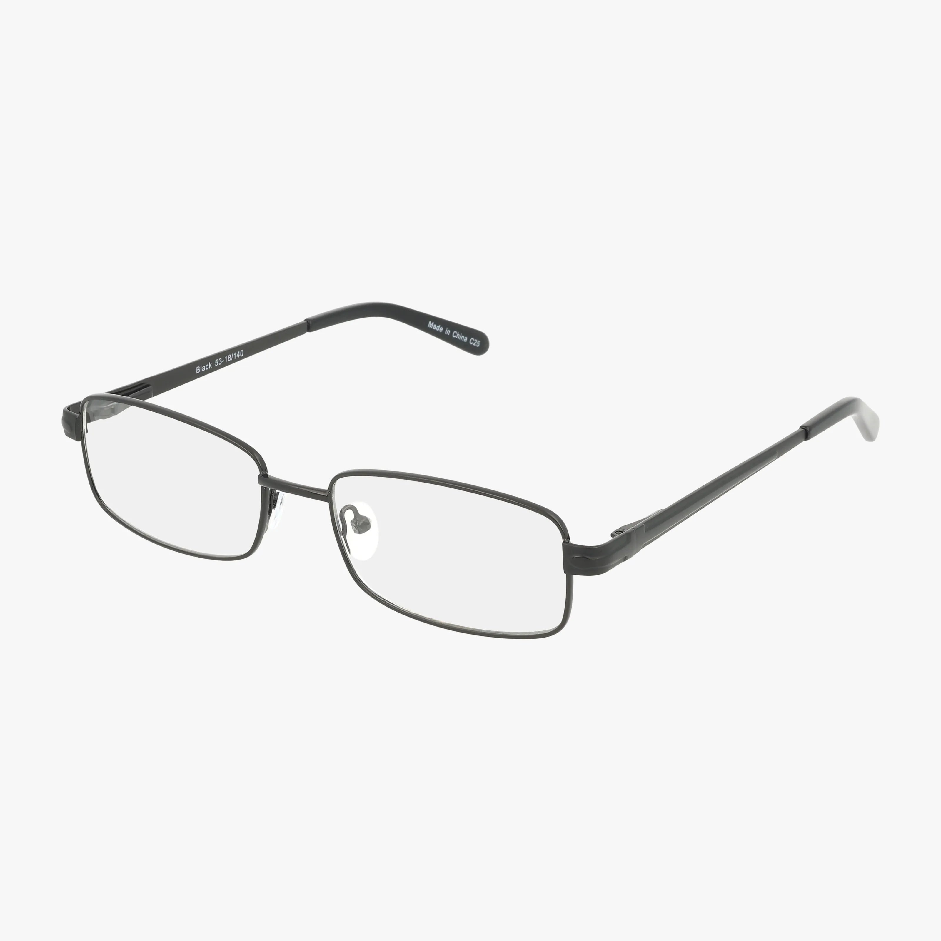 Product 161: Rectangular eyeglasses with thin black metal frames and clear lenses, displayed on a white background.