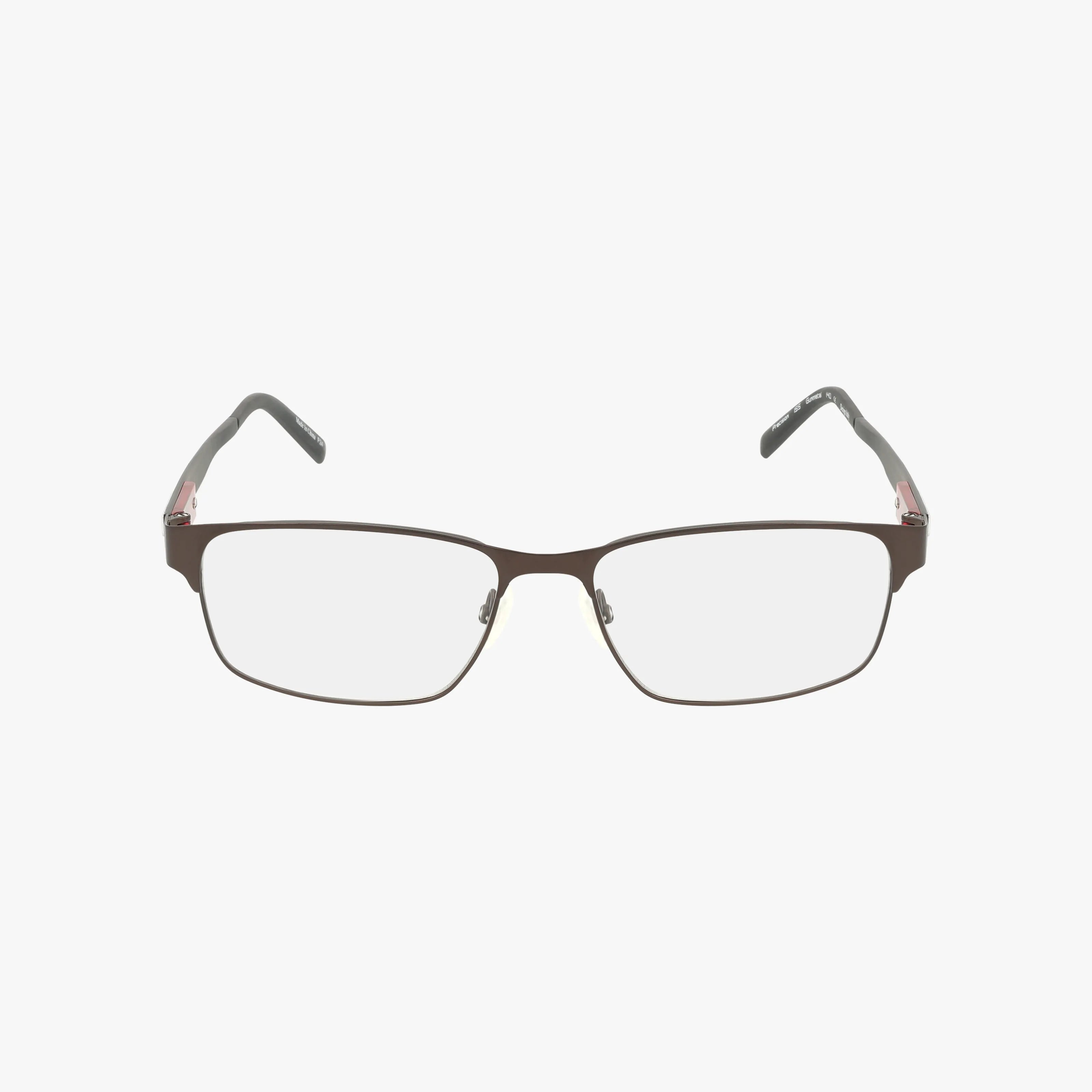 The 155 is a pair of rectangular eyeglasses with a contemporary, thin dark metal frame and clear lenses, set against a plain white background—perfect for everyday use.