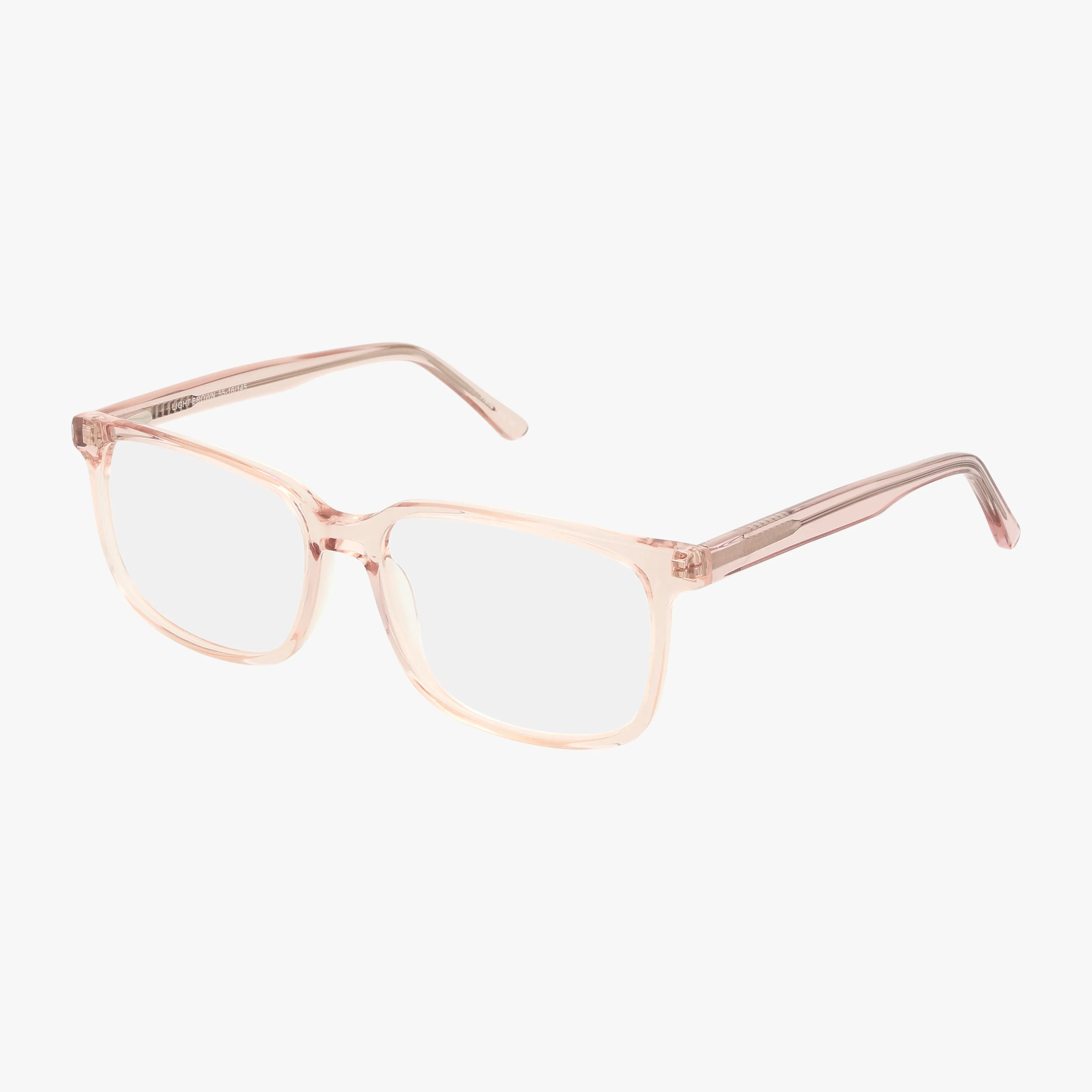 The 490 features transparent, light pink rectangular frames with clear blue light lenses and a modern, durable design, shown on a plain white background.