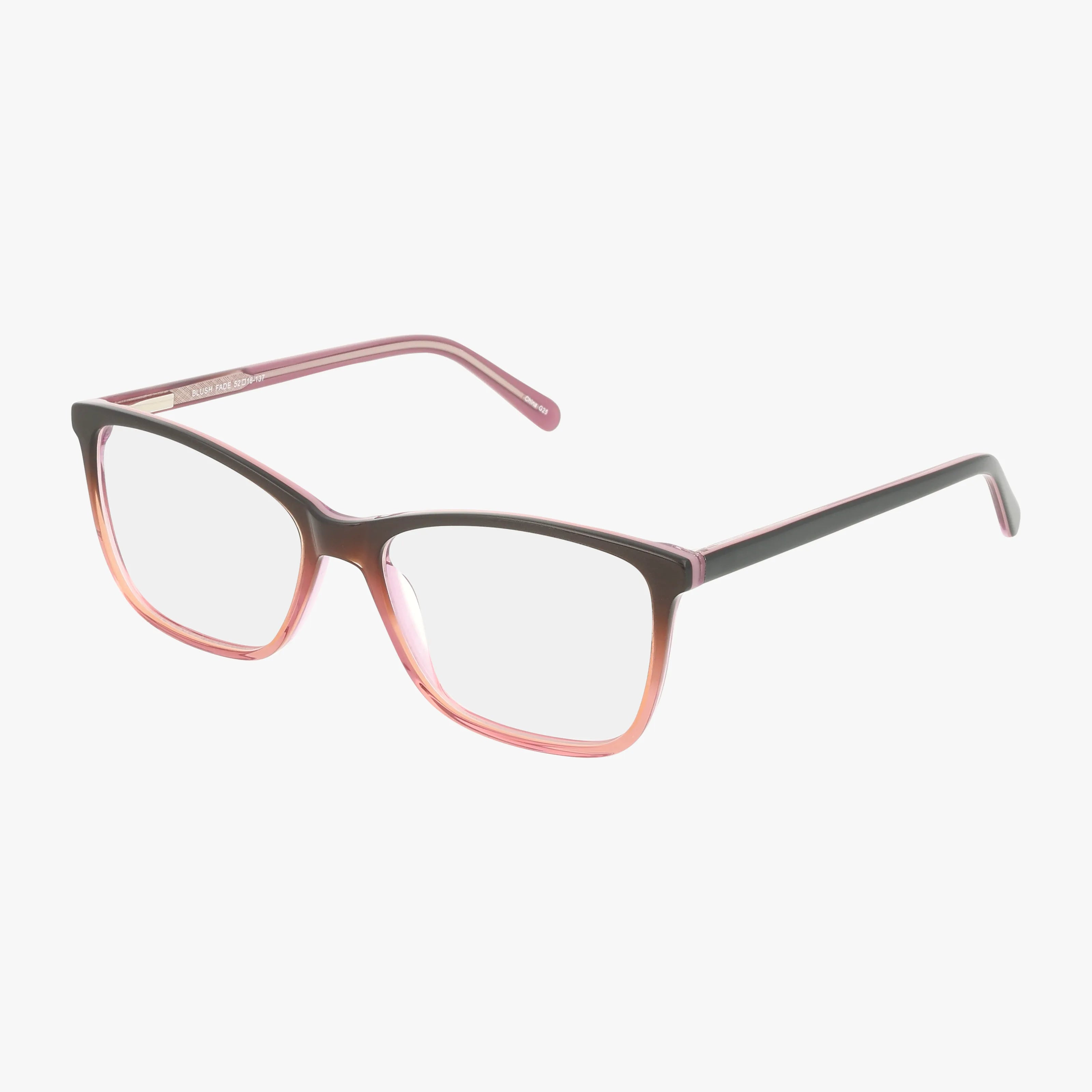 The 491 features rectangular eyewear with a gradient frame fading from dark brown at the top to pink at the bottom, complemented by pink arms. This stylish frame stands out against a plain white background.