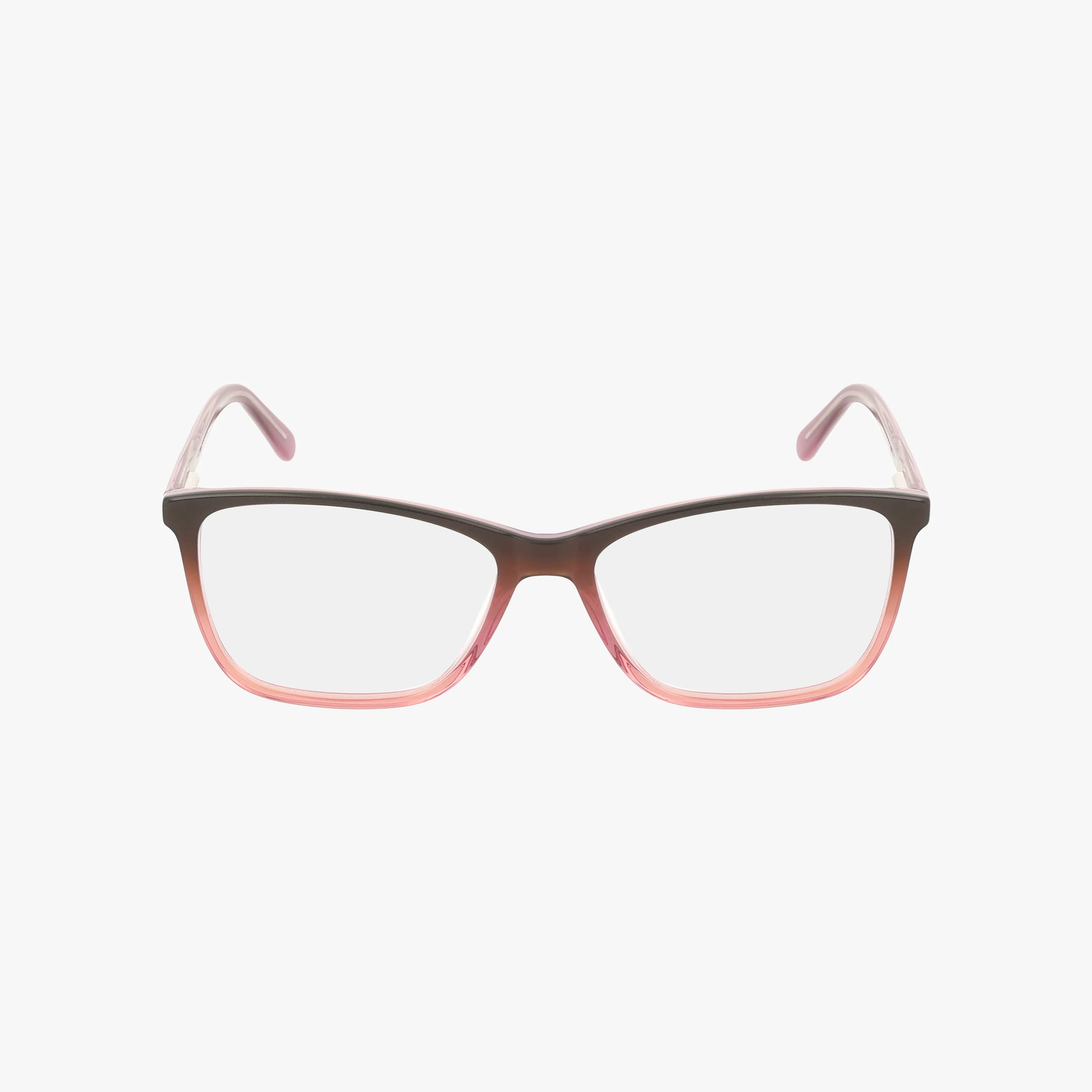 The 491 features rectangular frames with a versatile design that blends dark brown at the top into light pink at the bottom, shown on a white background. Ideal for prescription lenses.