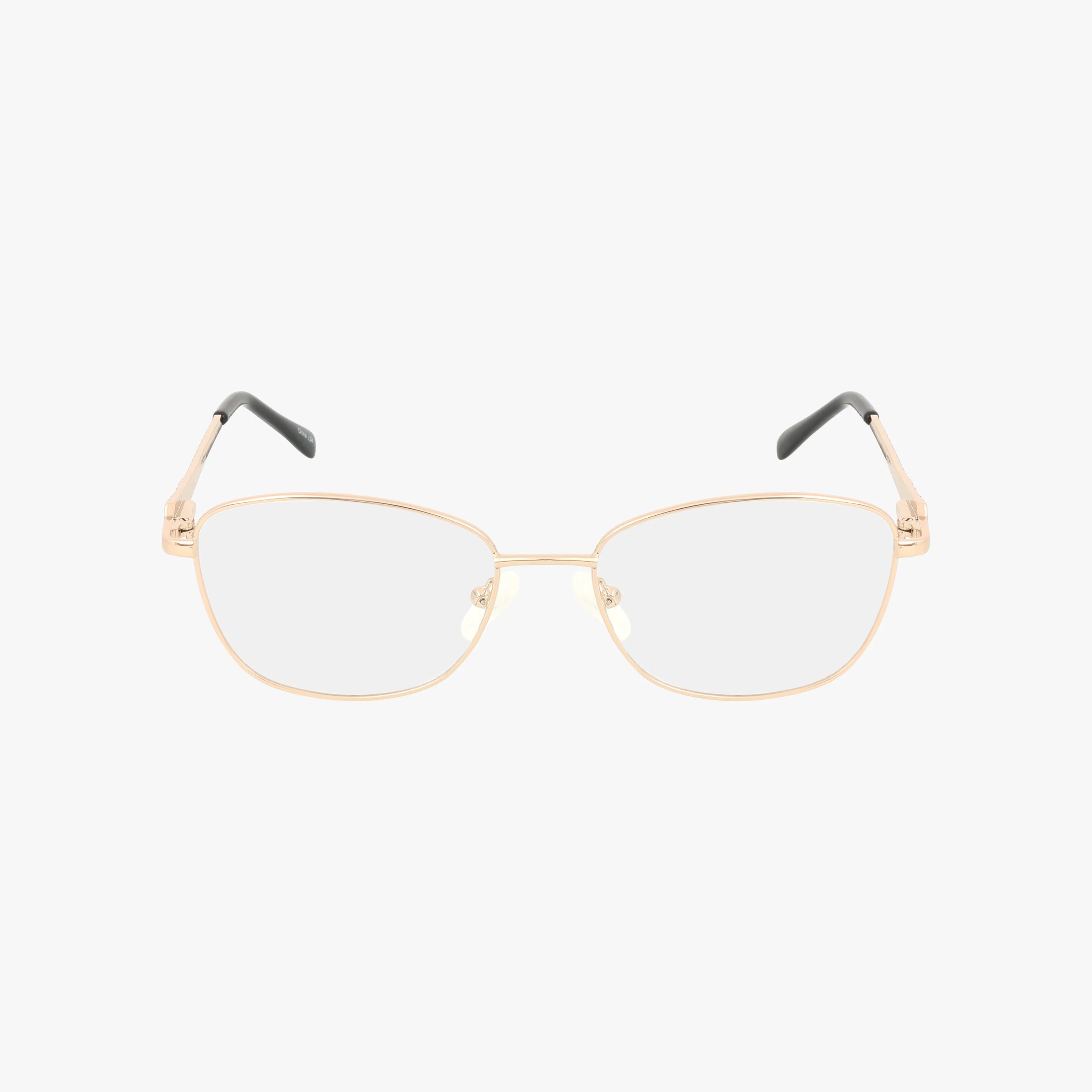 The 234 eyeglasses feature a gold metal rectangular frame with black temple tips, offering a lightweight and luxurious design, shown against a plain white background.