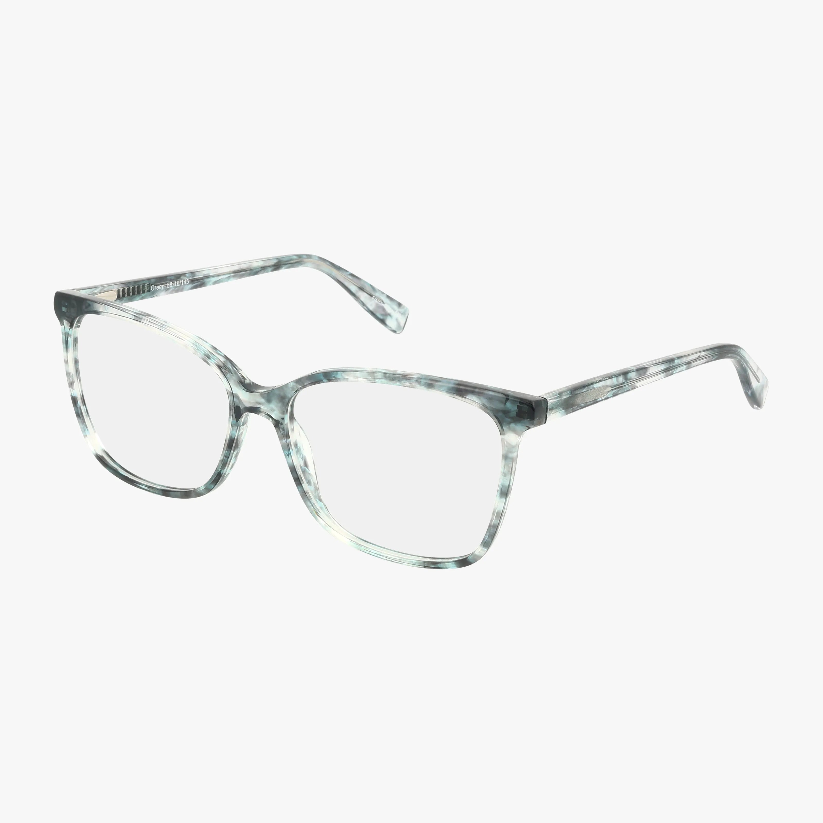 1003 prescription eyeglasses feature a stylish, subtle gray and white marbled pattern on square, slightly oversized frames, shown against a white background.